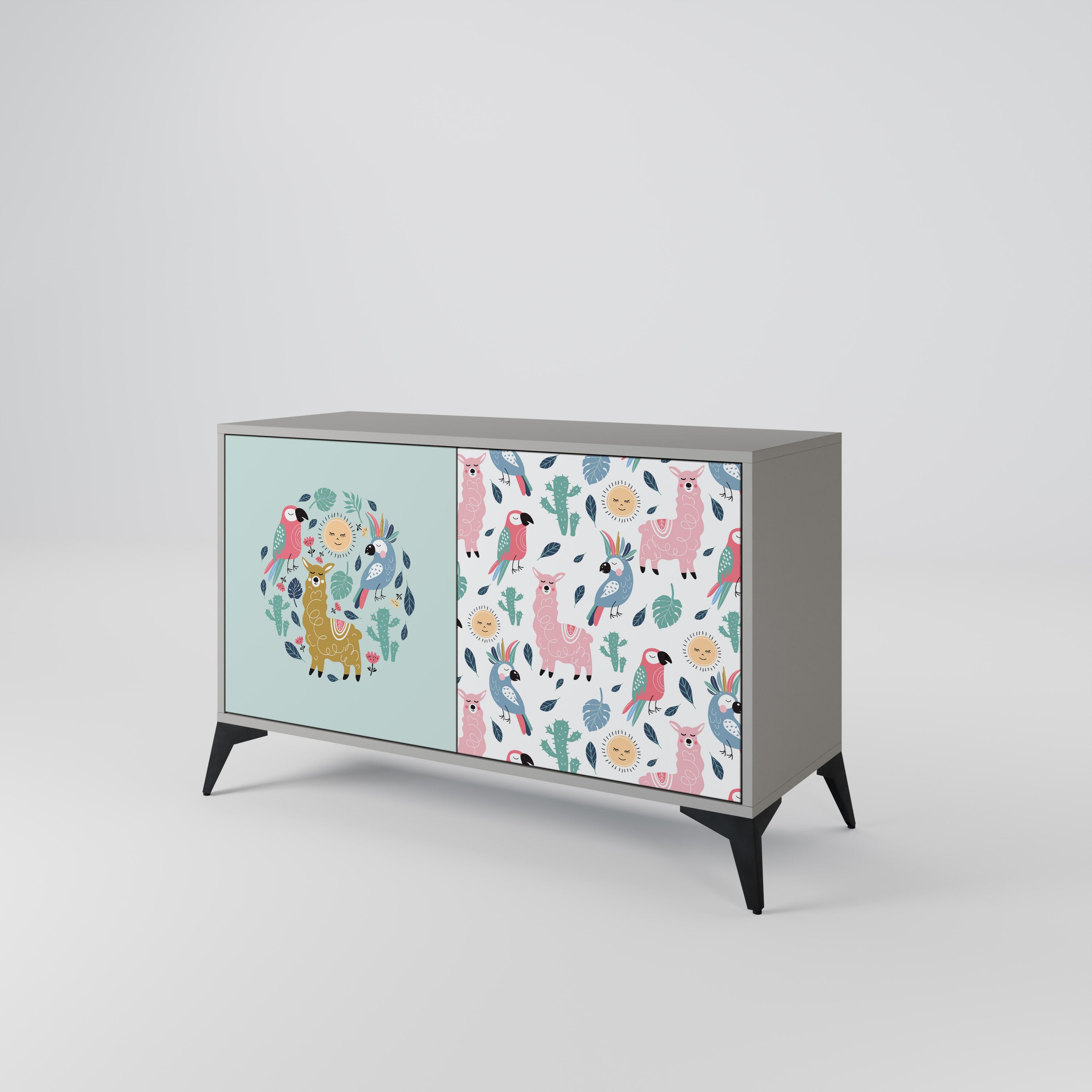 COLORFUL ALPACAS 2-Door Sideboard in Grey Finish