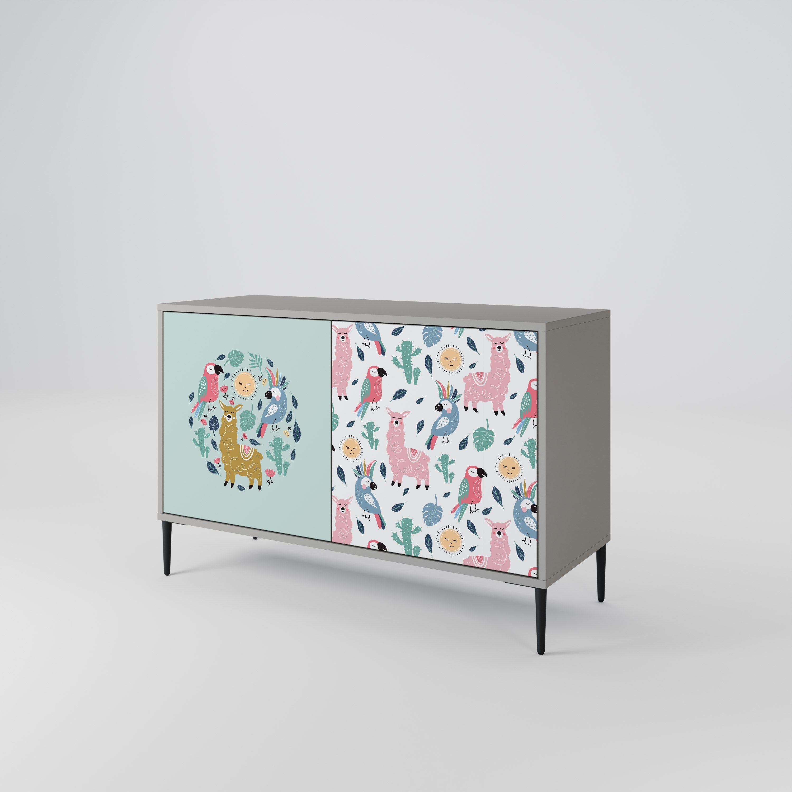 COLORFUL ALPACAS 2-Door Sideboard in Grey Finish