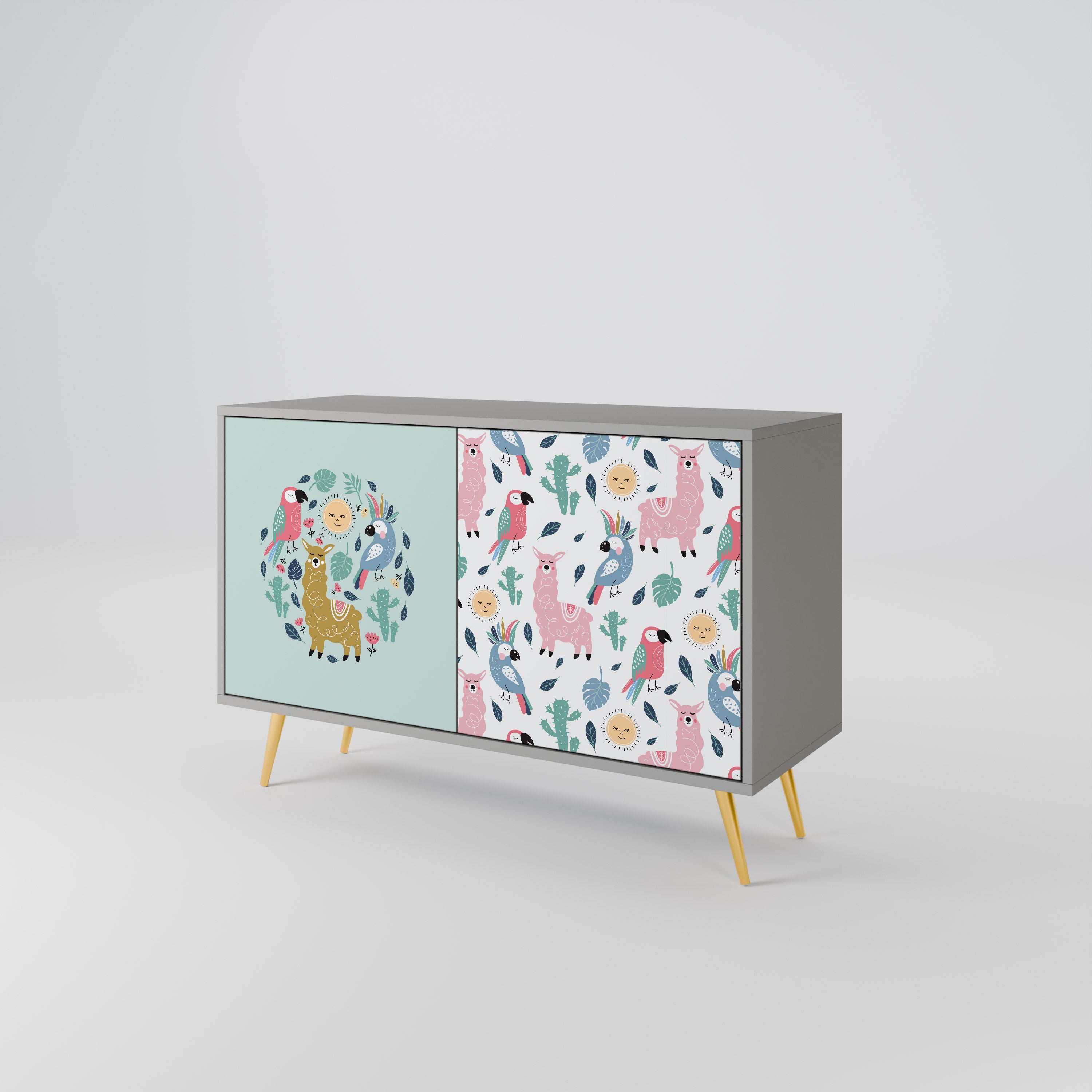 COLORFUL ALPACAS 2-Door Sideboard in Grey Finish