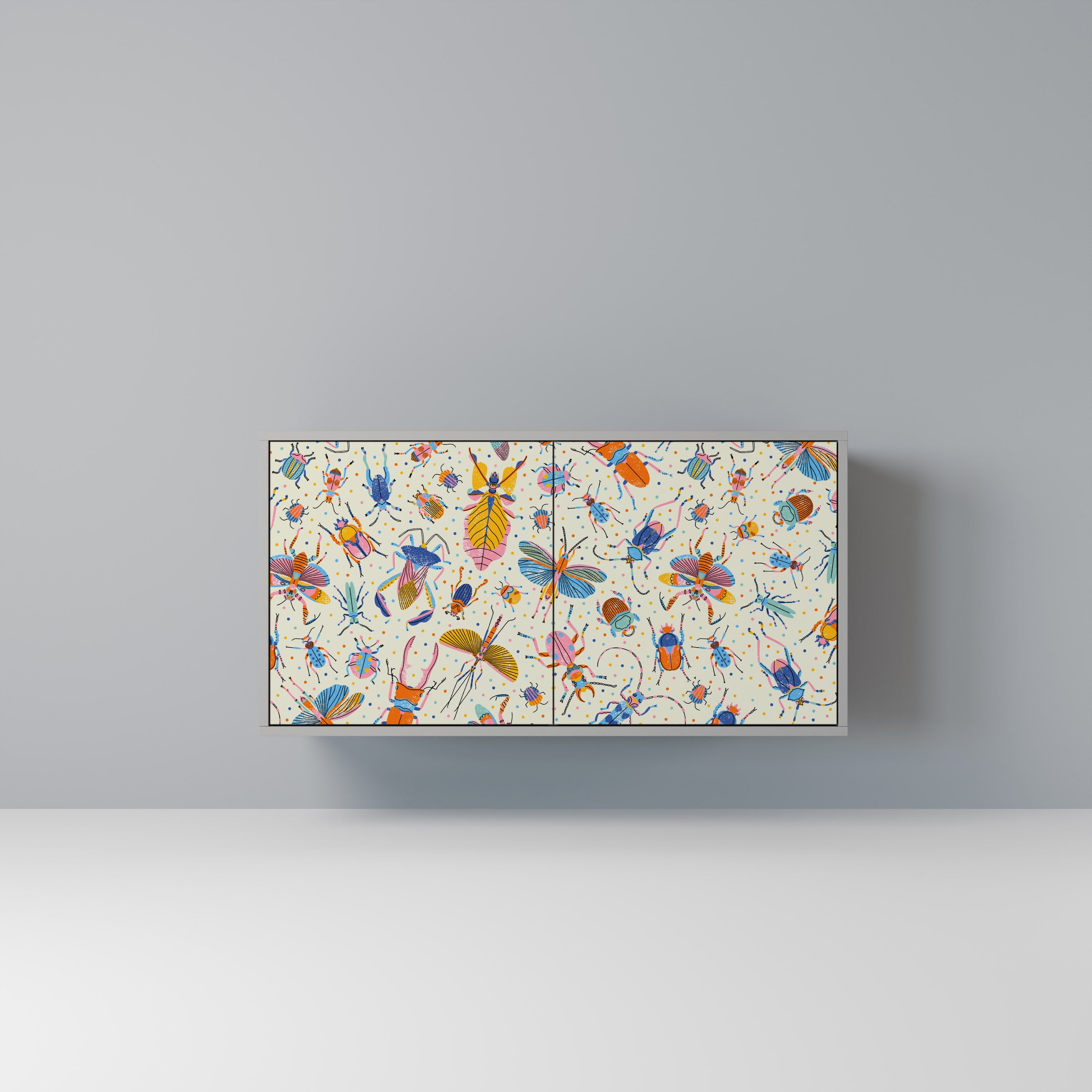 COLORFUL INSECTS 2-Door Sideboard in Grey Finish