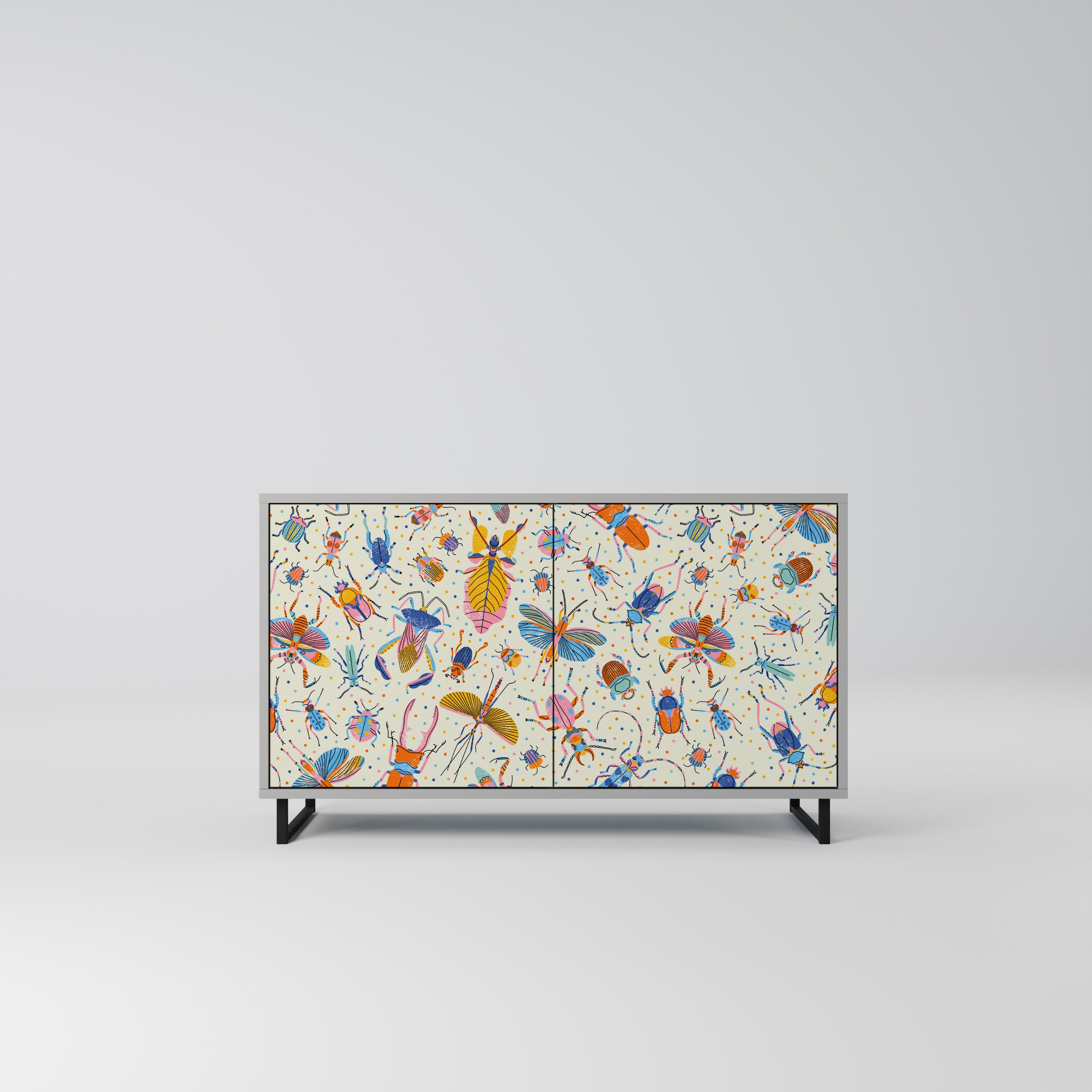 COLORFUL INSECTS 2-Door Sideboard in Grey Finish