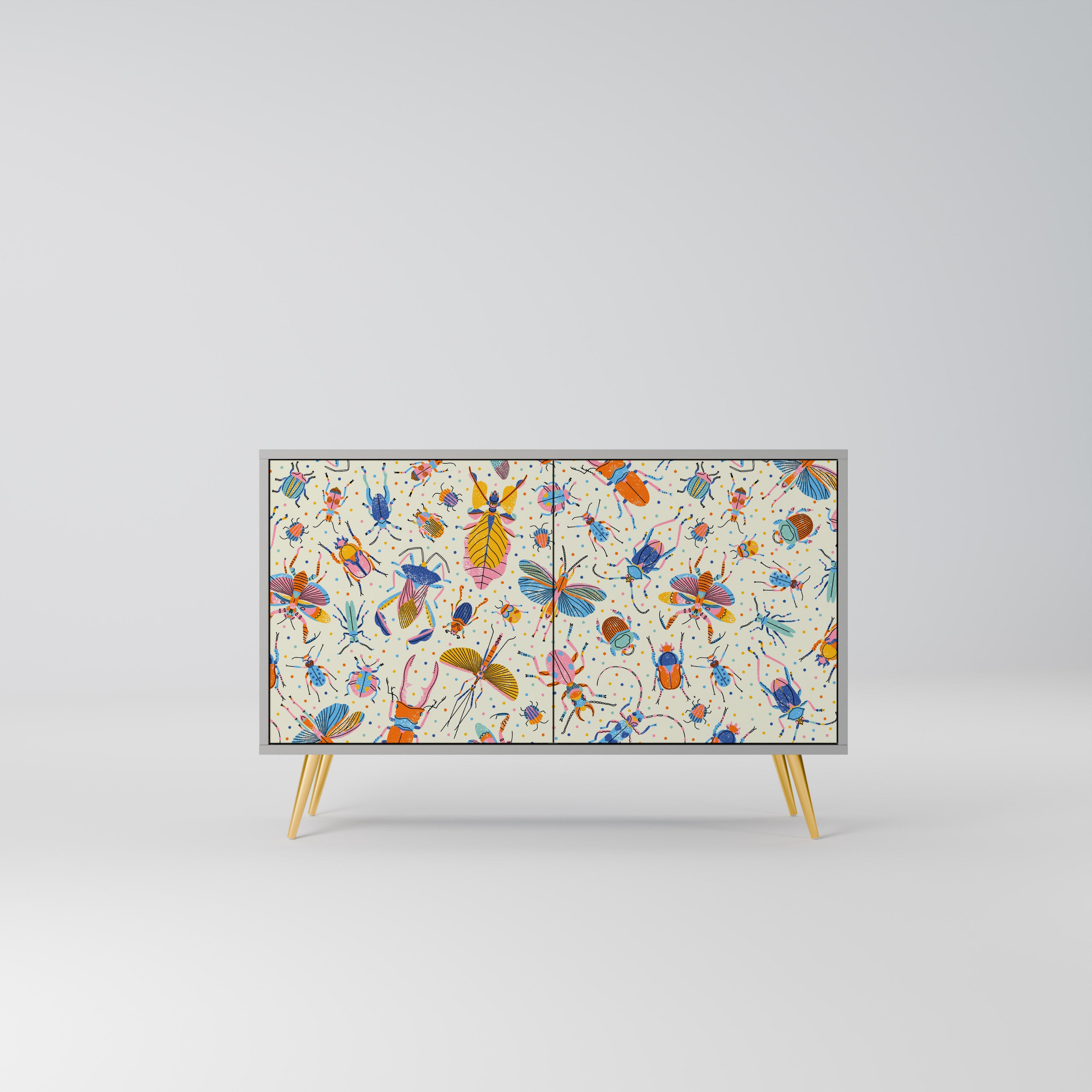 COLORFUL INSECTS 2-Door Sideboard in Grey Finish