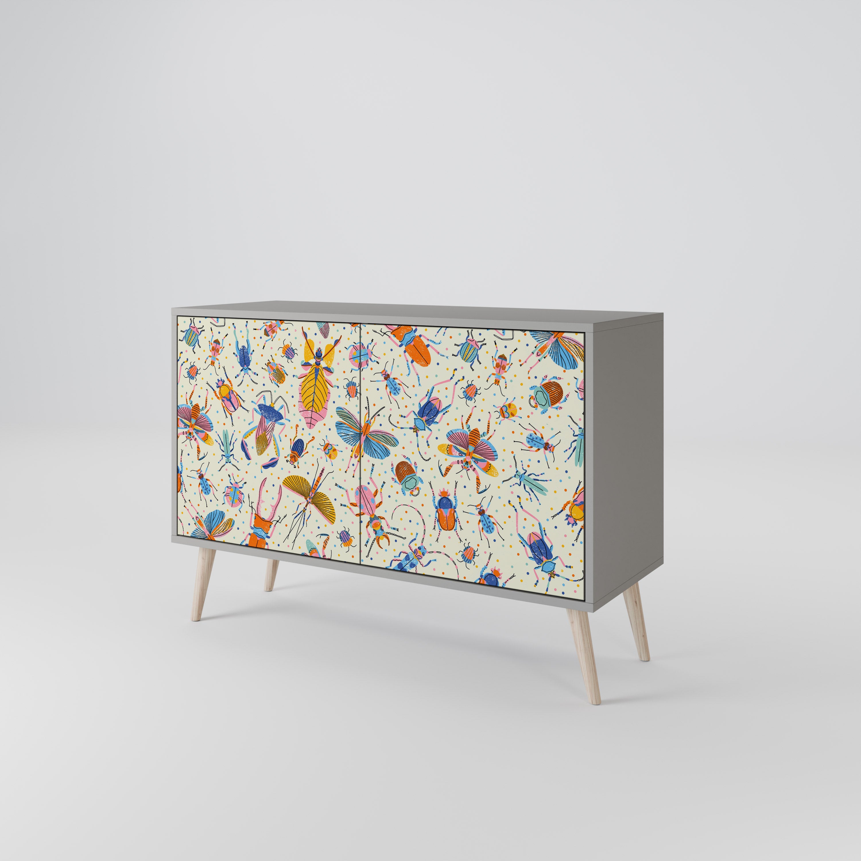 COLORFUL INSECTS 2-Door Sideboard in Grey Finish