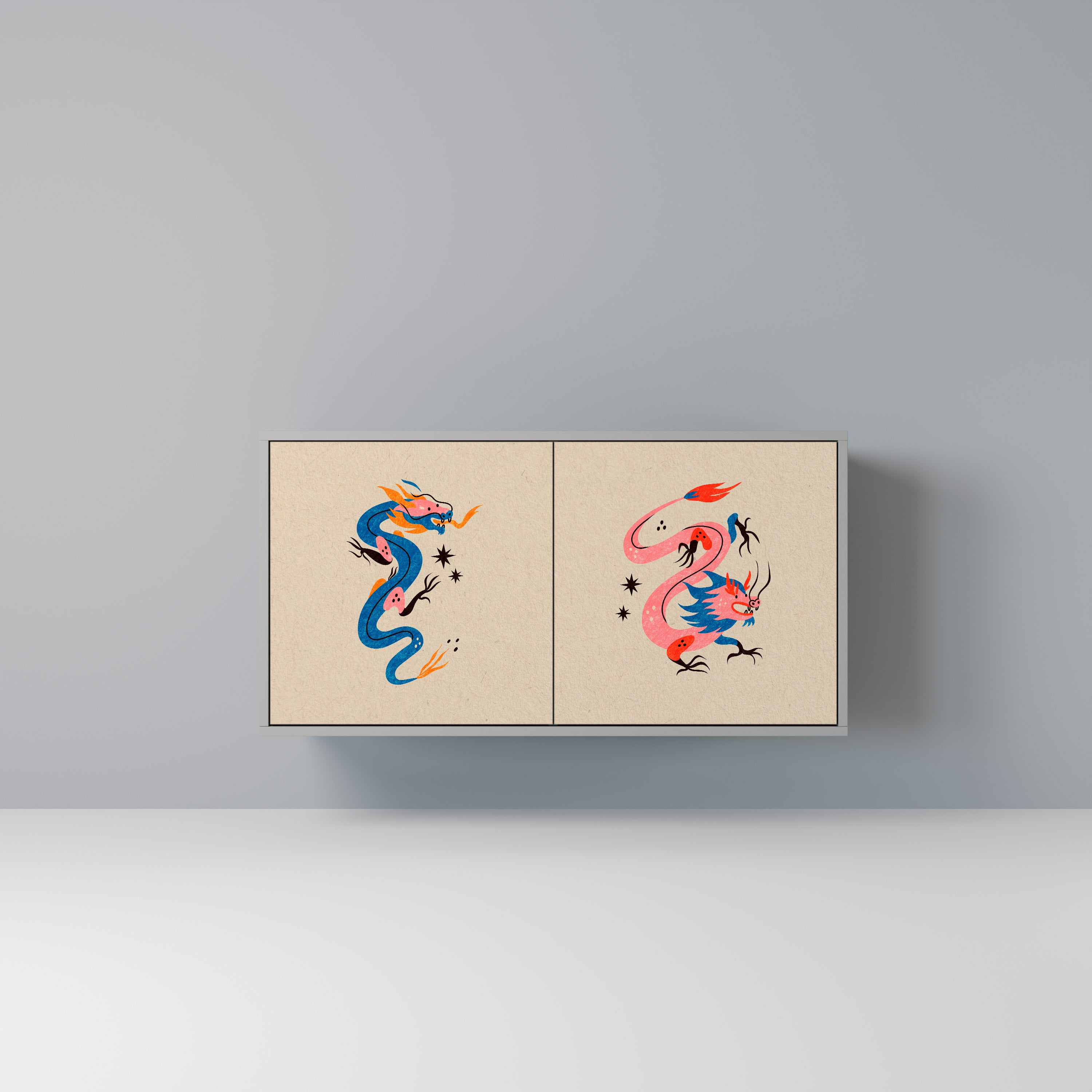 MYTHOLOGICAL CREATURES 2-Door Sideboard in Grey Finish