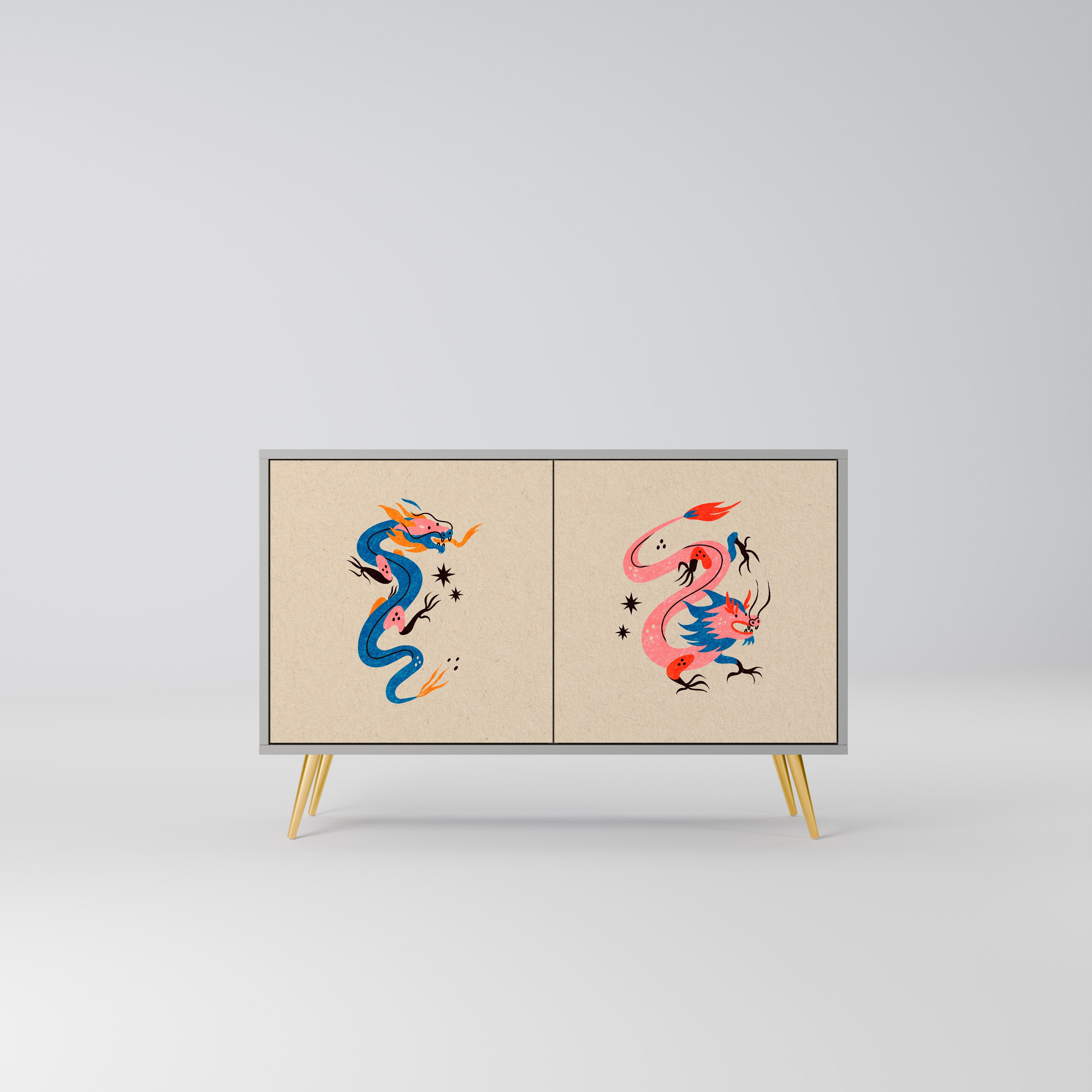 MYTHOLOGICAL CREATURES 2-Door Sideboard in Grey Finish