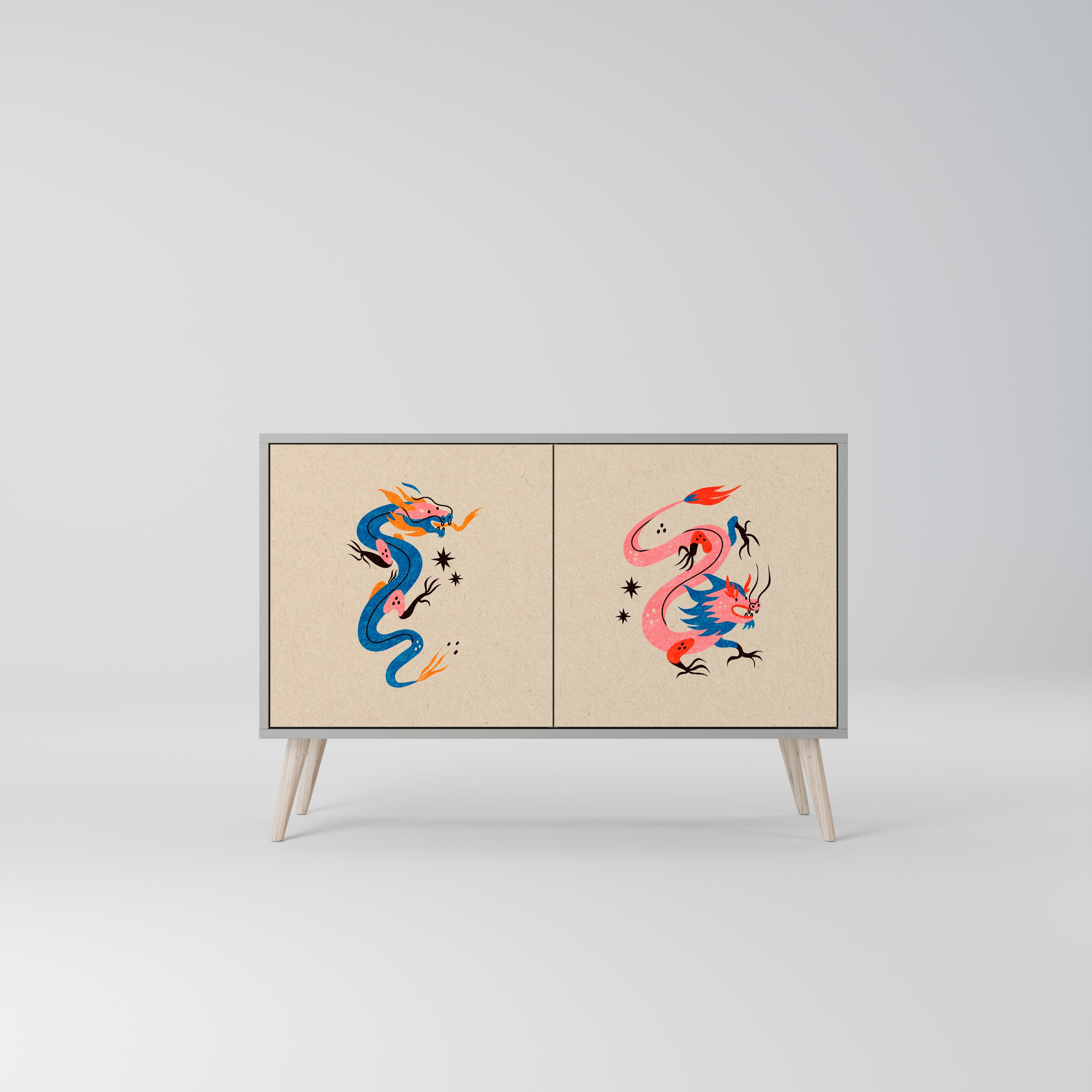 MYTHOLOGICAL CREATURES 2-Door Sideboard in Grey Finish