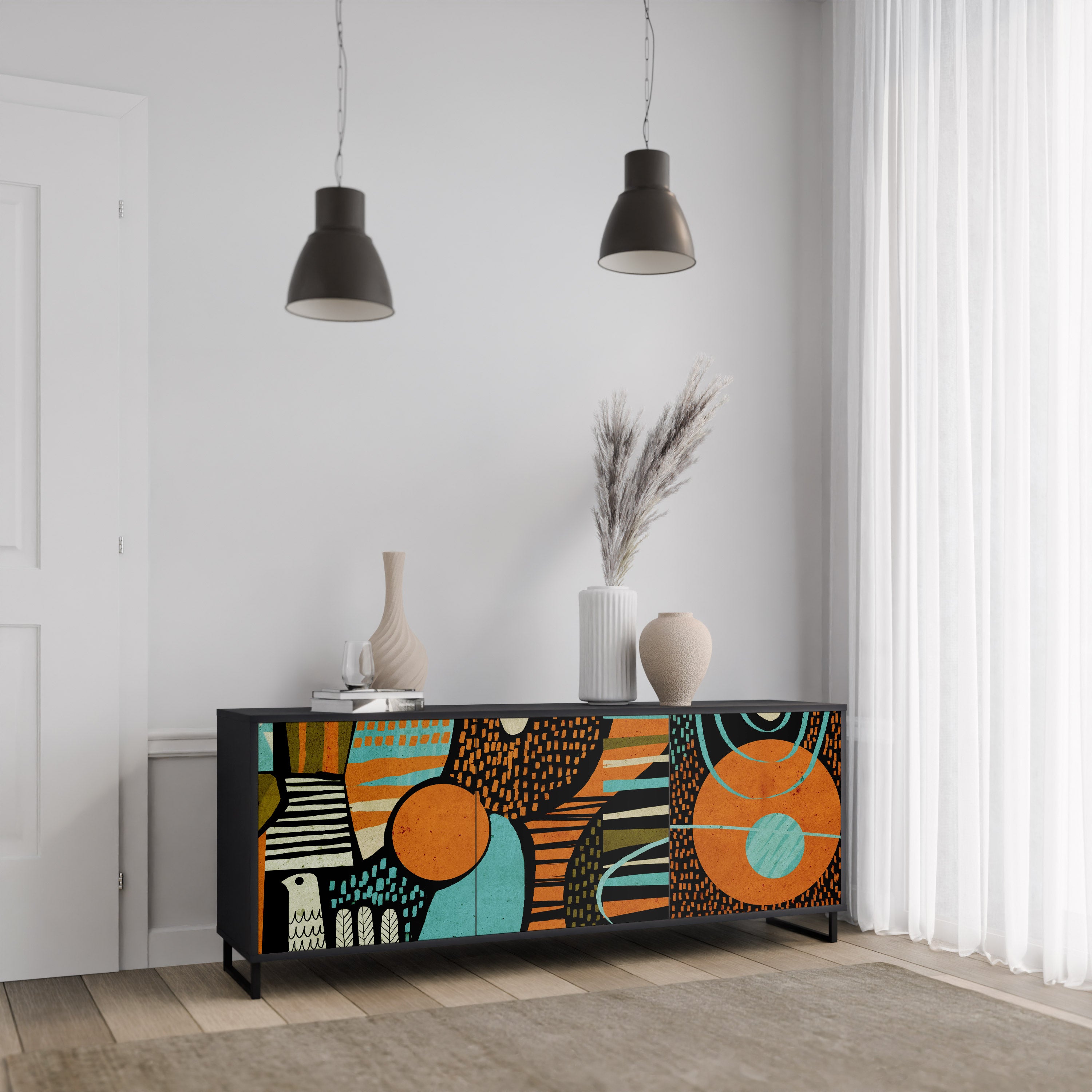 GEODE GLIMMER 3-Door Sideboard in Black Finish