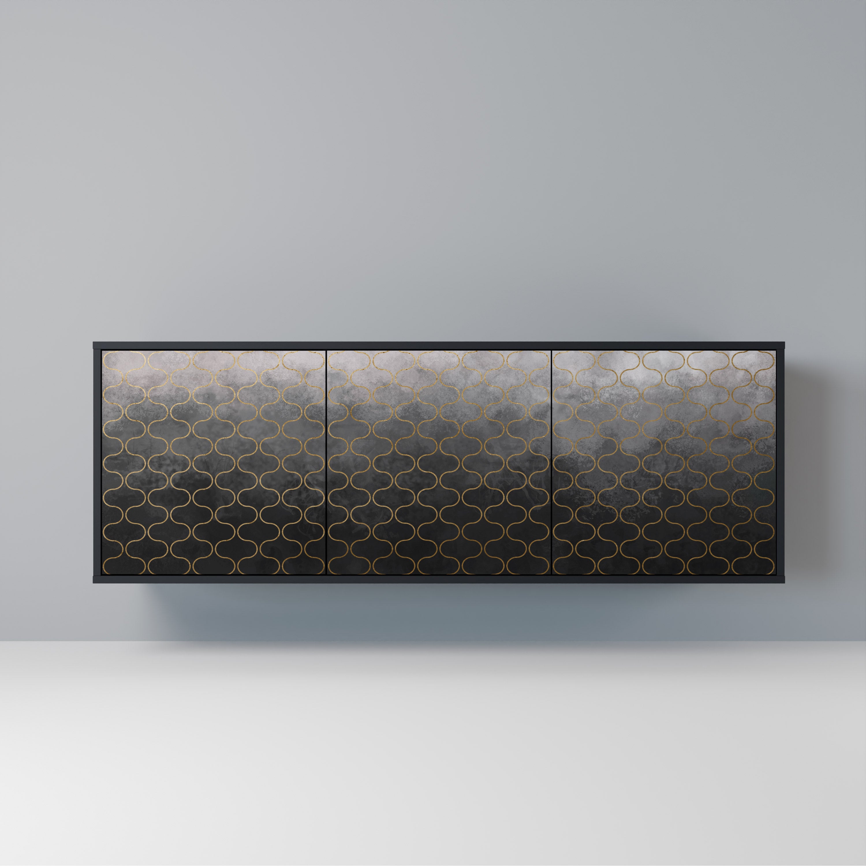 TESSELATED GRAYISH 3-Door Sideboard in Black Finish