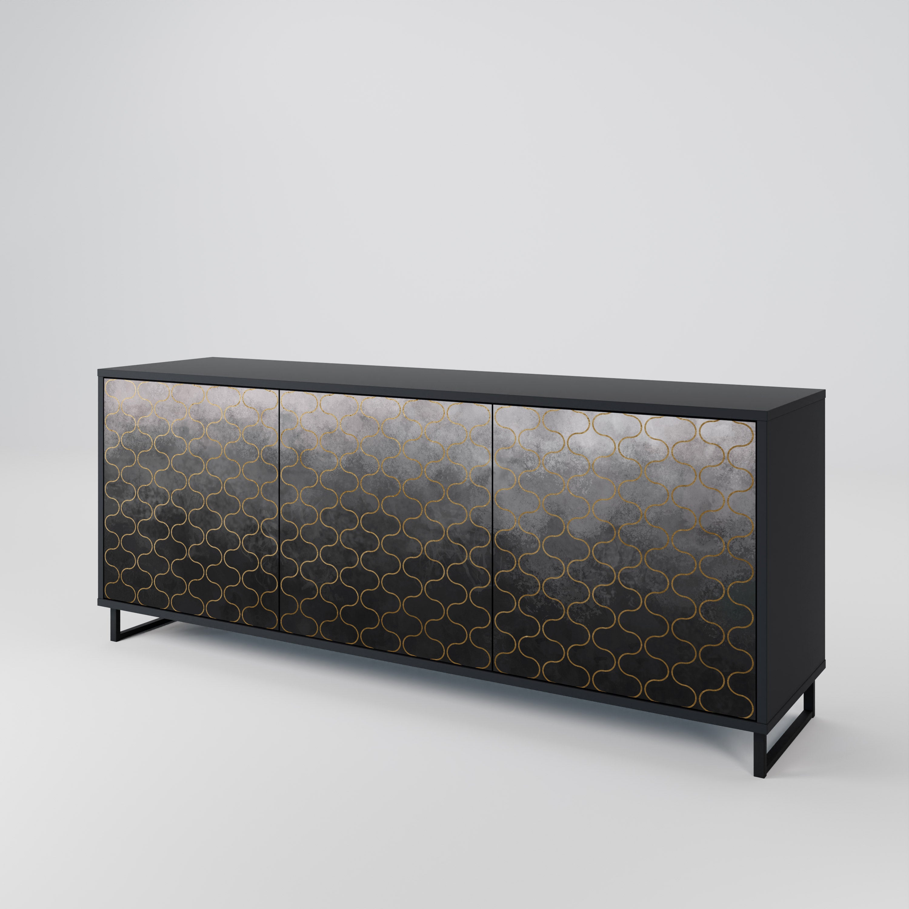 TESSELATED GRAYISH 3-Door Sideboard in Black Finish