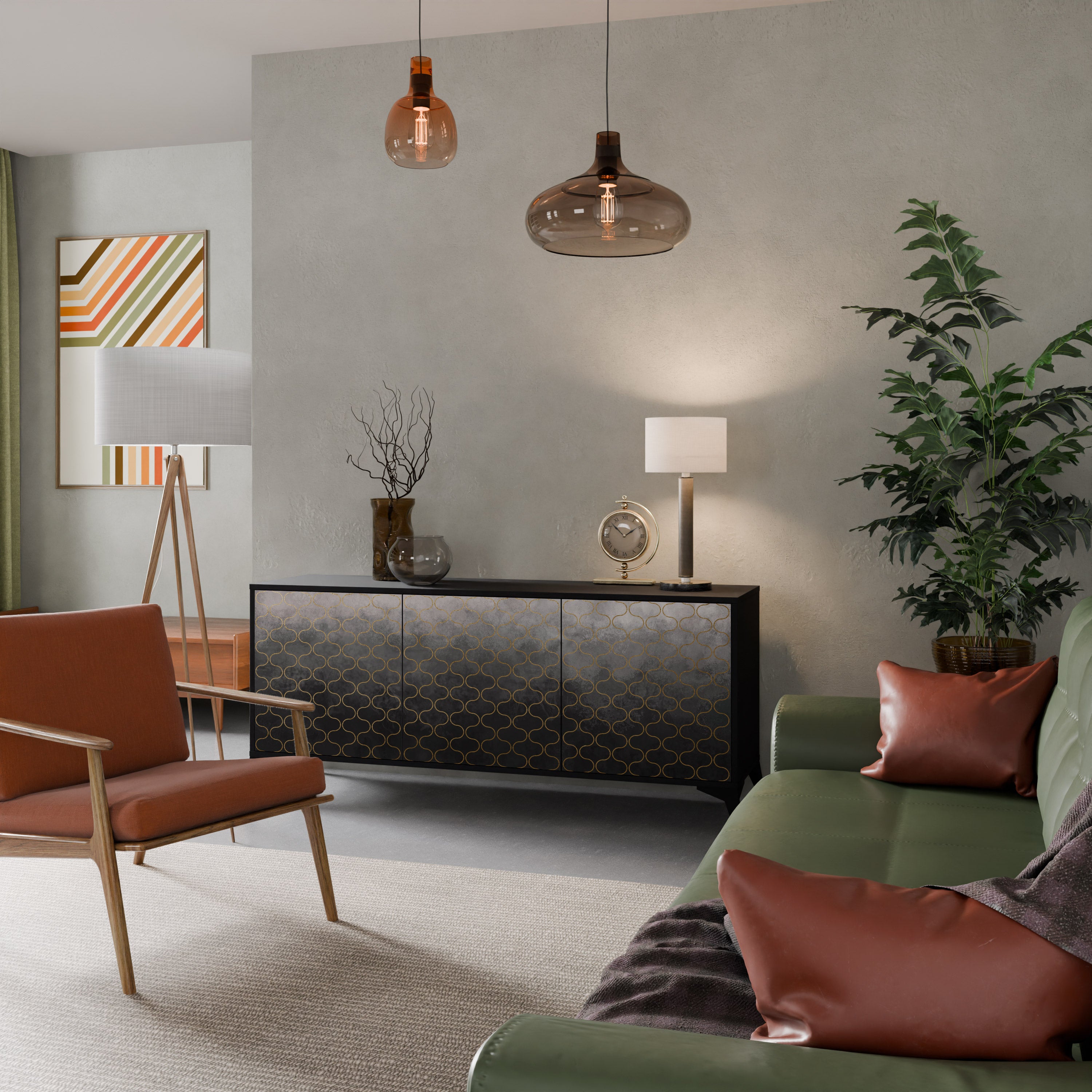 TESSELATED GRAYISH 3-Door Sideboard in Black Finish