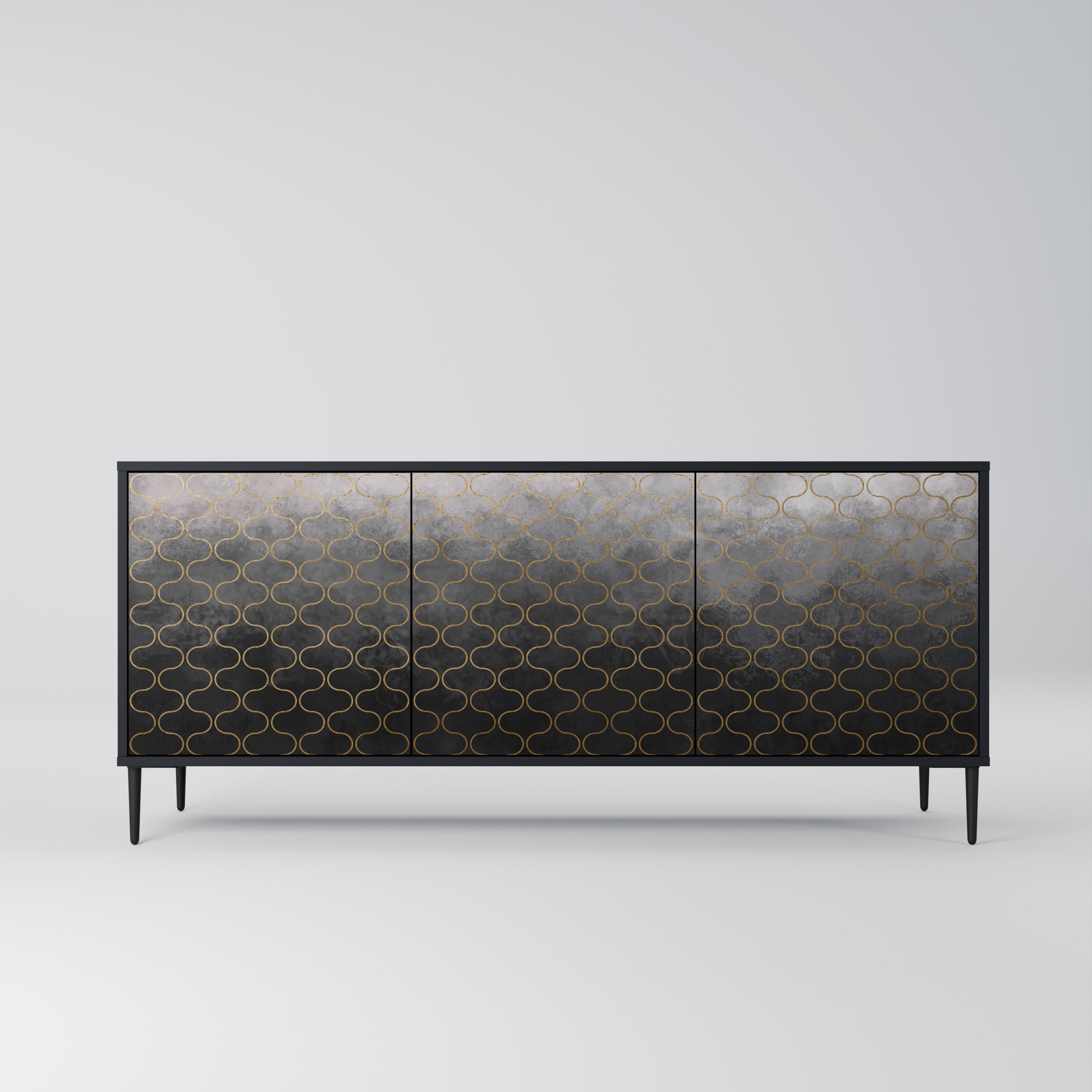 TESSELATED GRAYISH 3-Door Sideboard in Black Finish