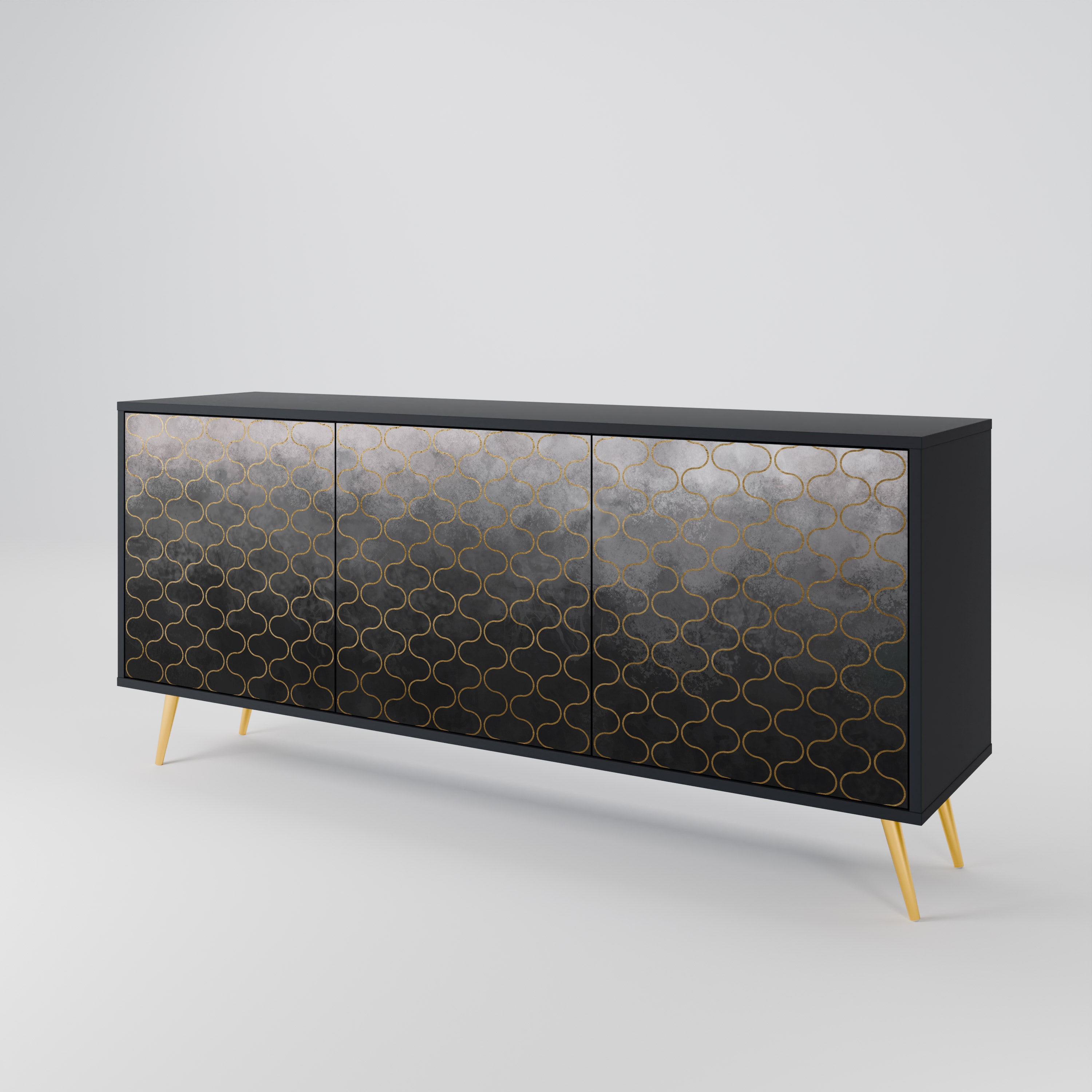 TESSELATED GRAYISH 3-Door Sideboard in Black Finish