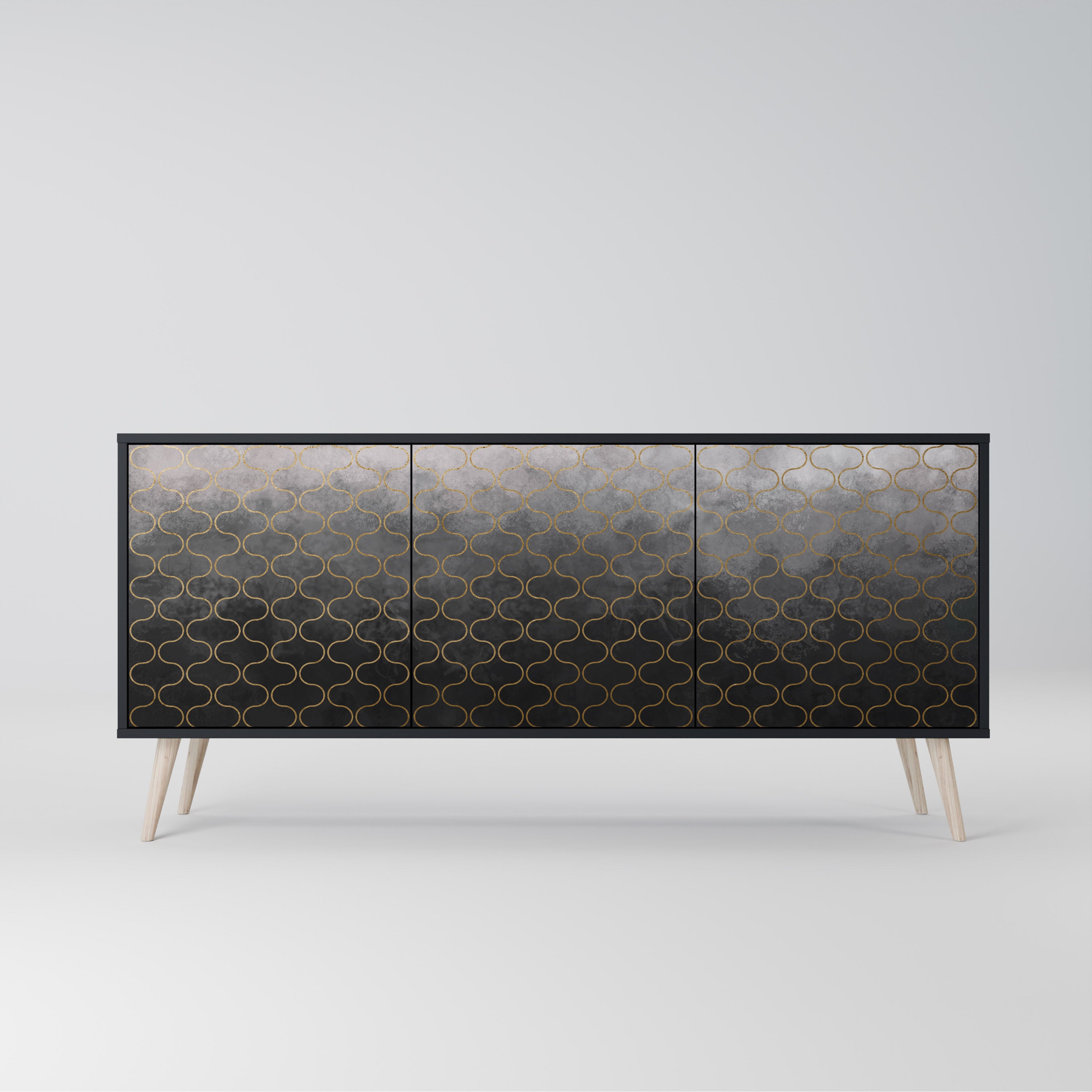 TESSELATED GRAYISH 3-Door Sideboard in Black Finish