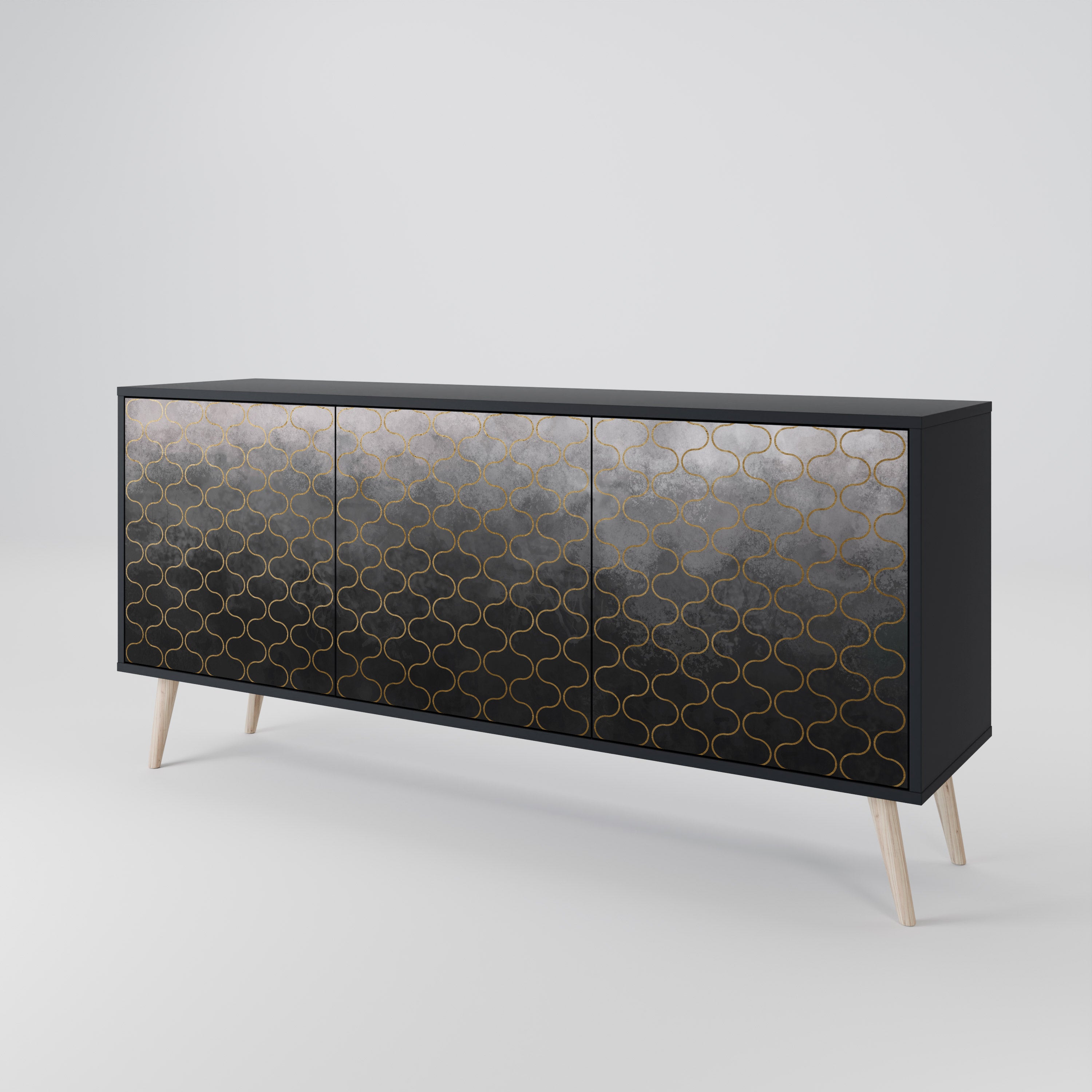 TESSELATED GRAYISH 3-Door Sideboard in Black Finish