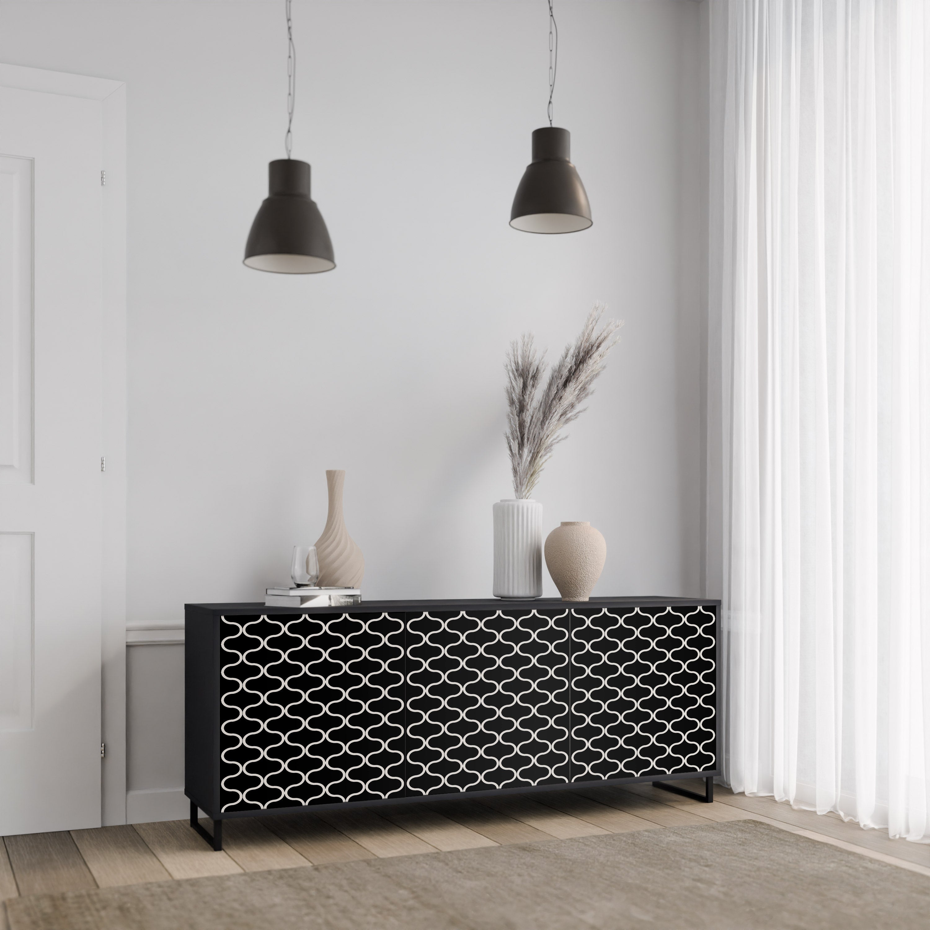 TESSELATED BLACKNESS 3-Door Sideboard in Black Finish