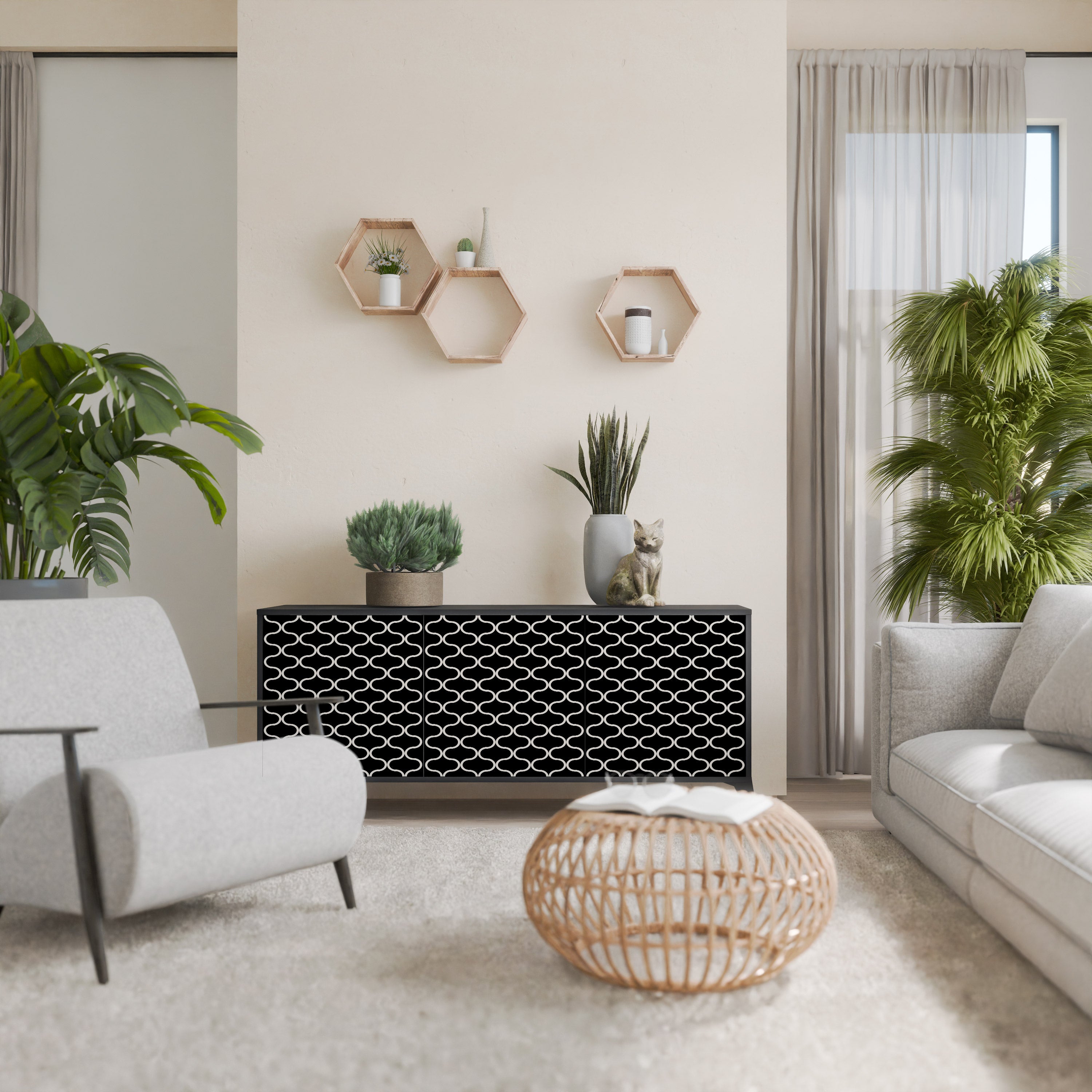 TESSELATED BLACKNESS 3-Door Sideboard in Black Finish