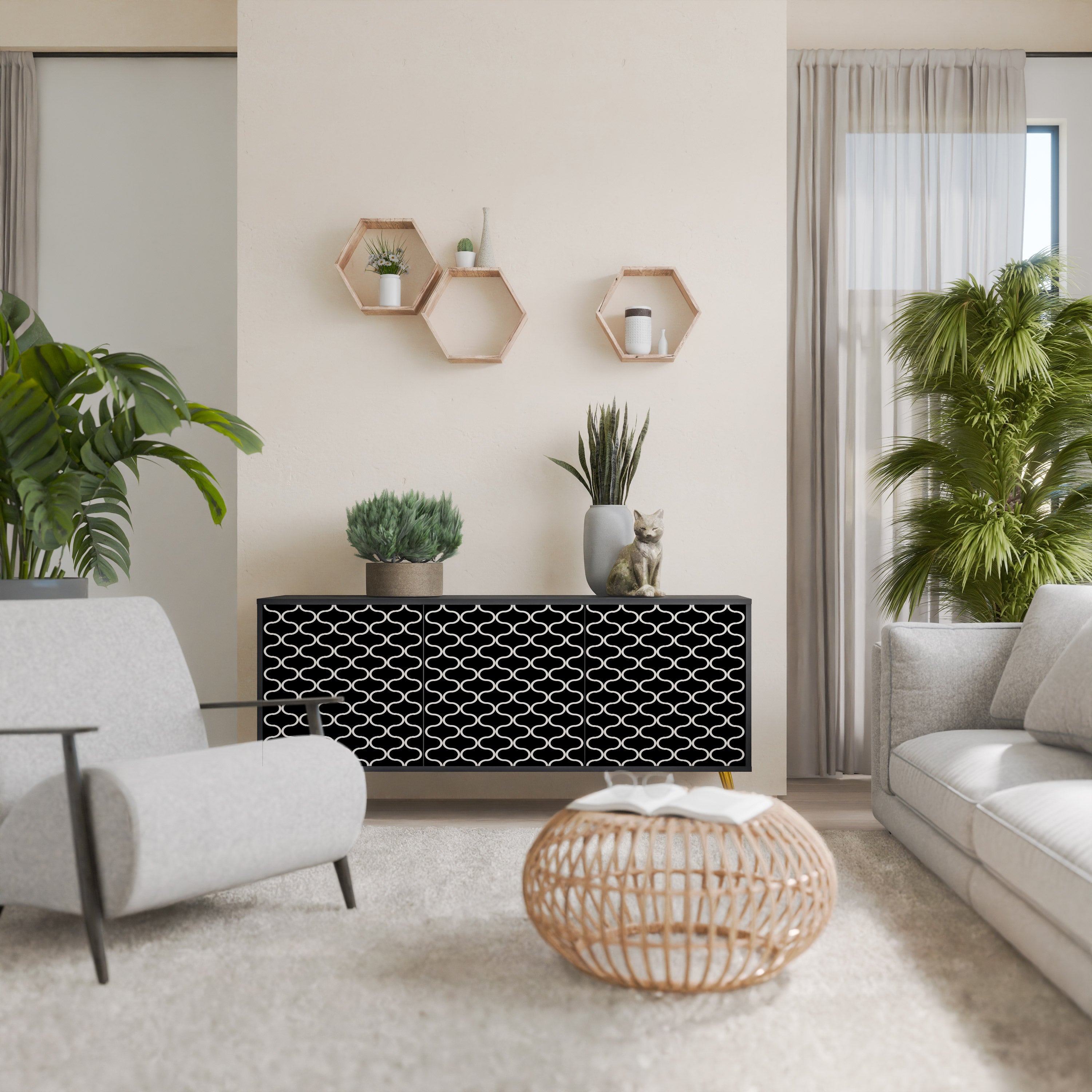 TESSELATED BLACKNESS 3-Door Sideboard in Black Finish