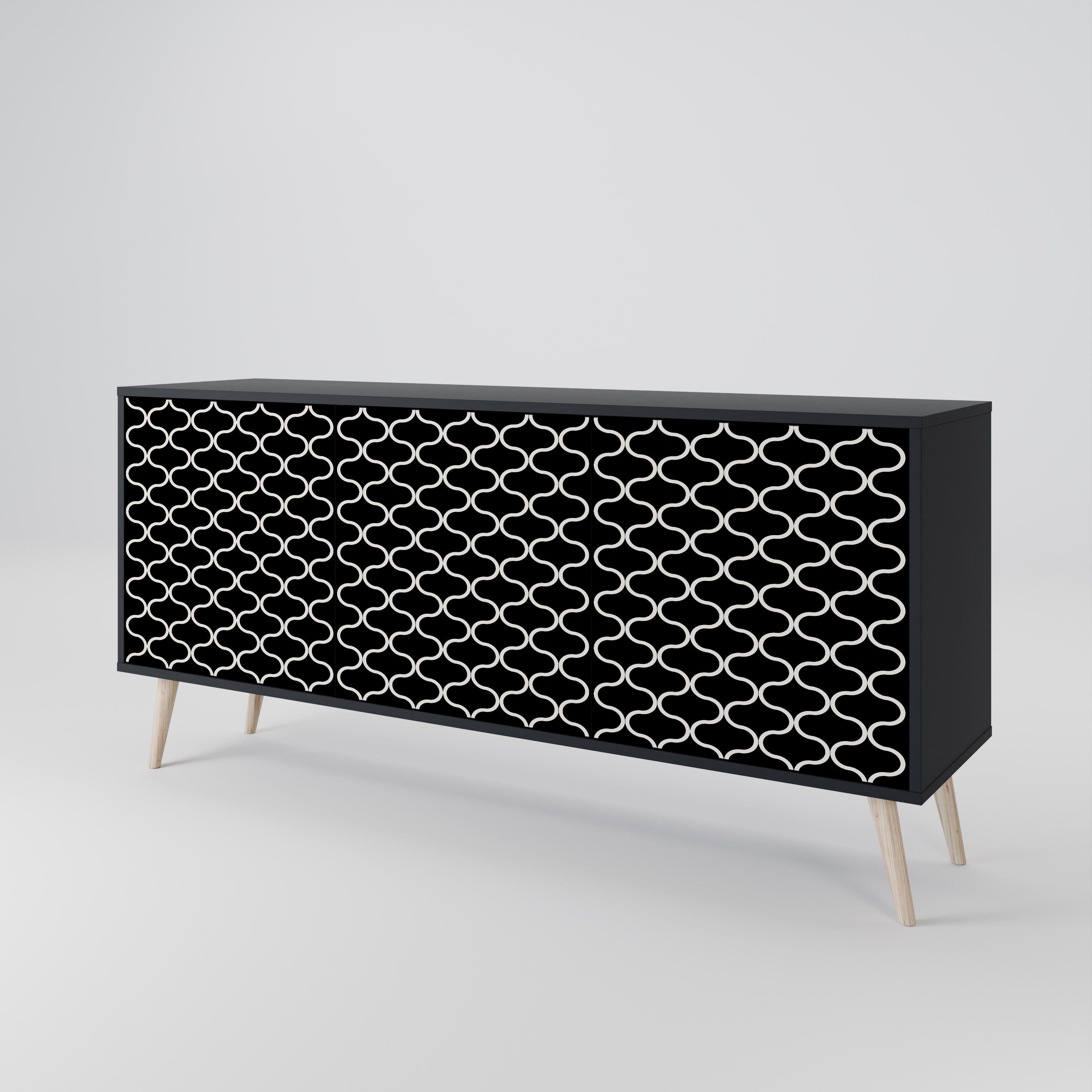 TESSELATED BLACKNESS 3-Door Sideboard in Black Finish