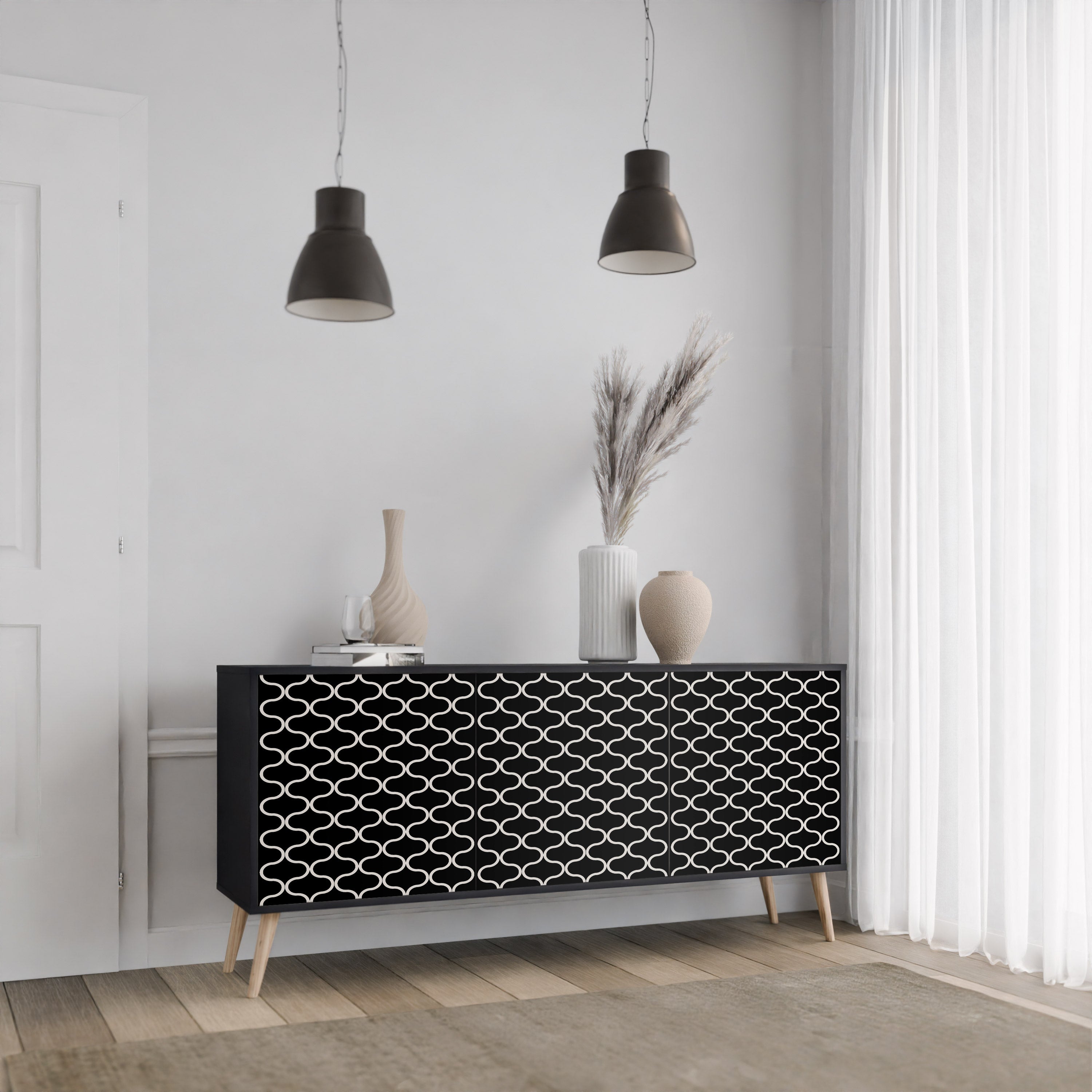 TESSELATED BLACKNESS 3-Door Sideboard in Black Finish