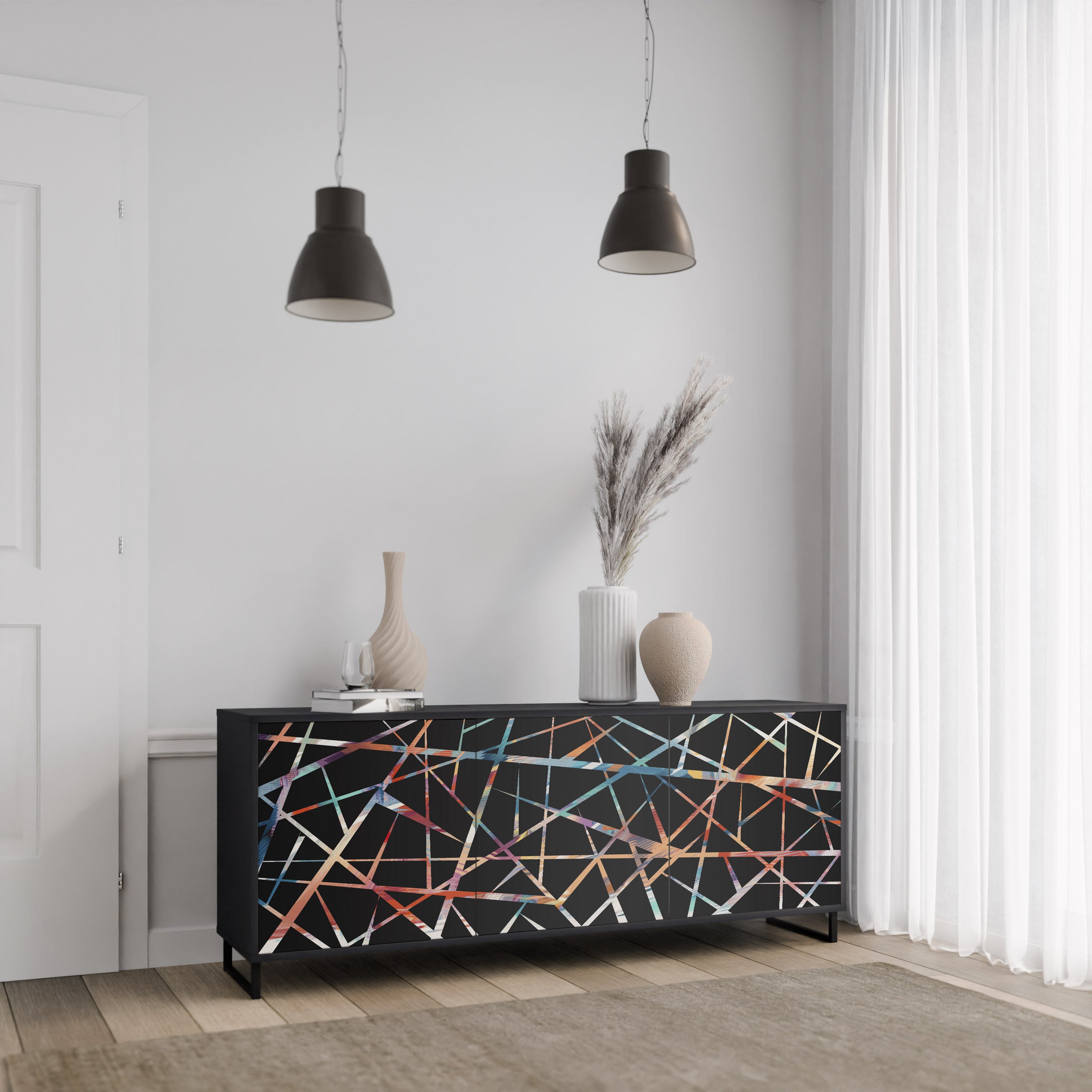 POLYGON VERVE 3-Door Sideboard in Black Finish
