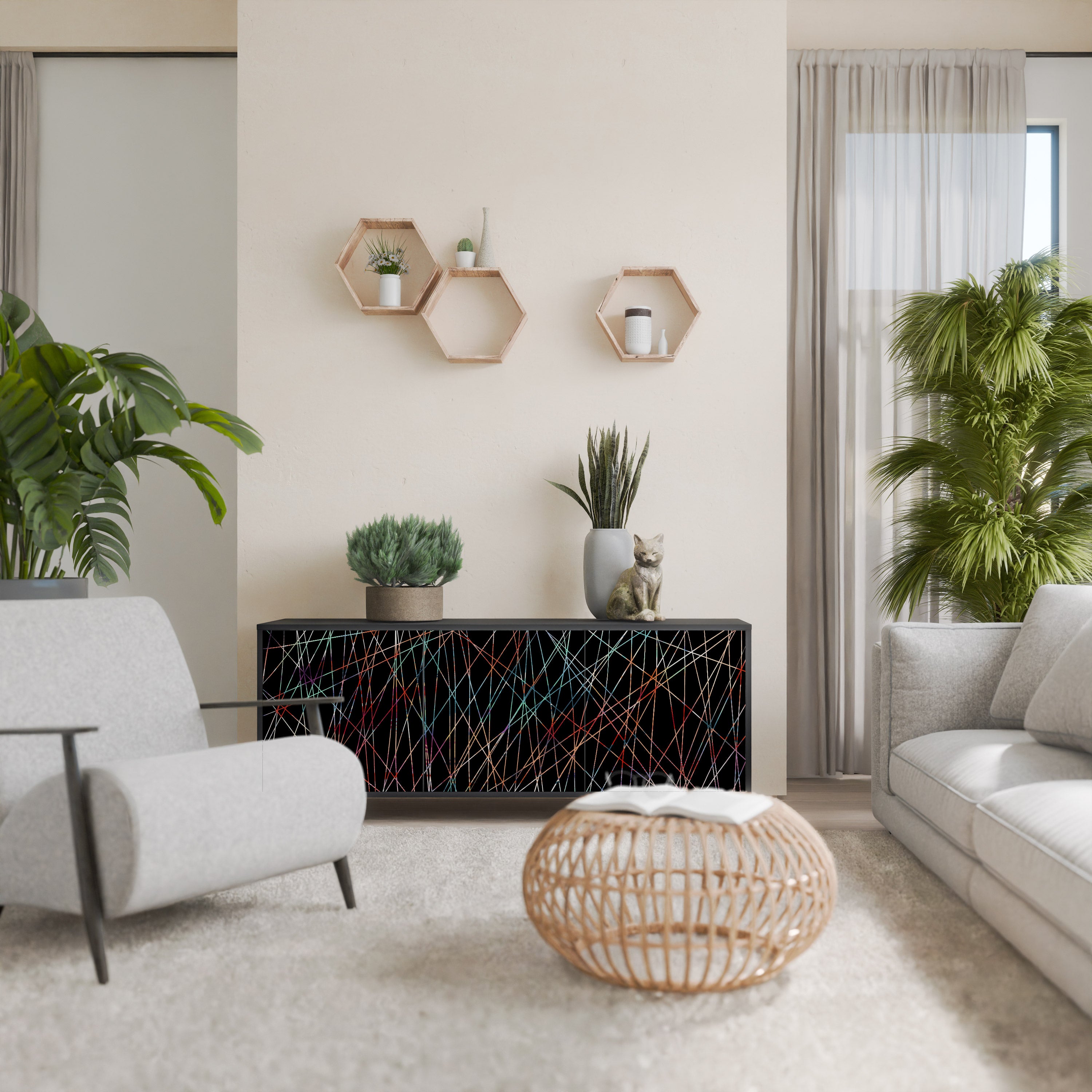 LUMINOUS SNARE 3-Door Sideboard in Black Finish