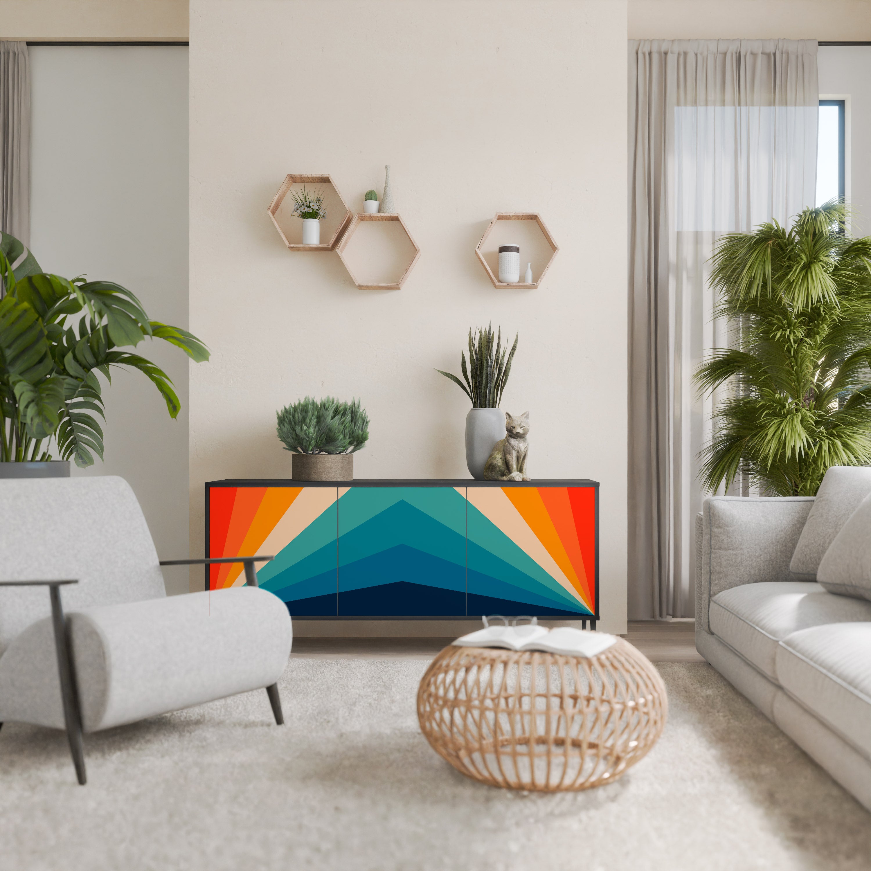 PRISM CONCUSSION 3-Door Sideboard in Black Finish