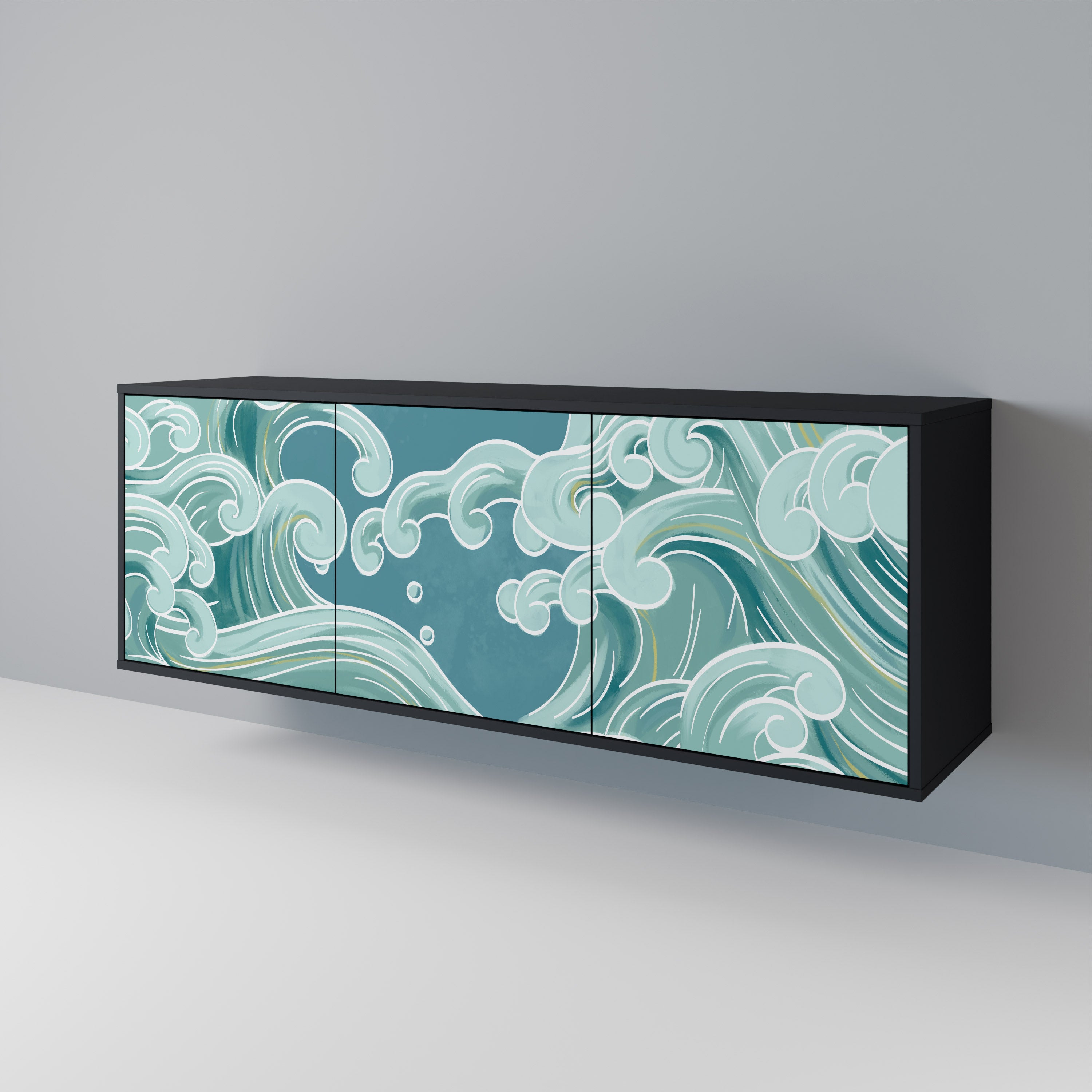 ASIAN SWAY 3-Door Sideboard in Black Finish