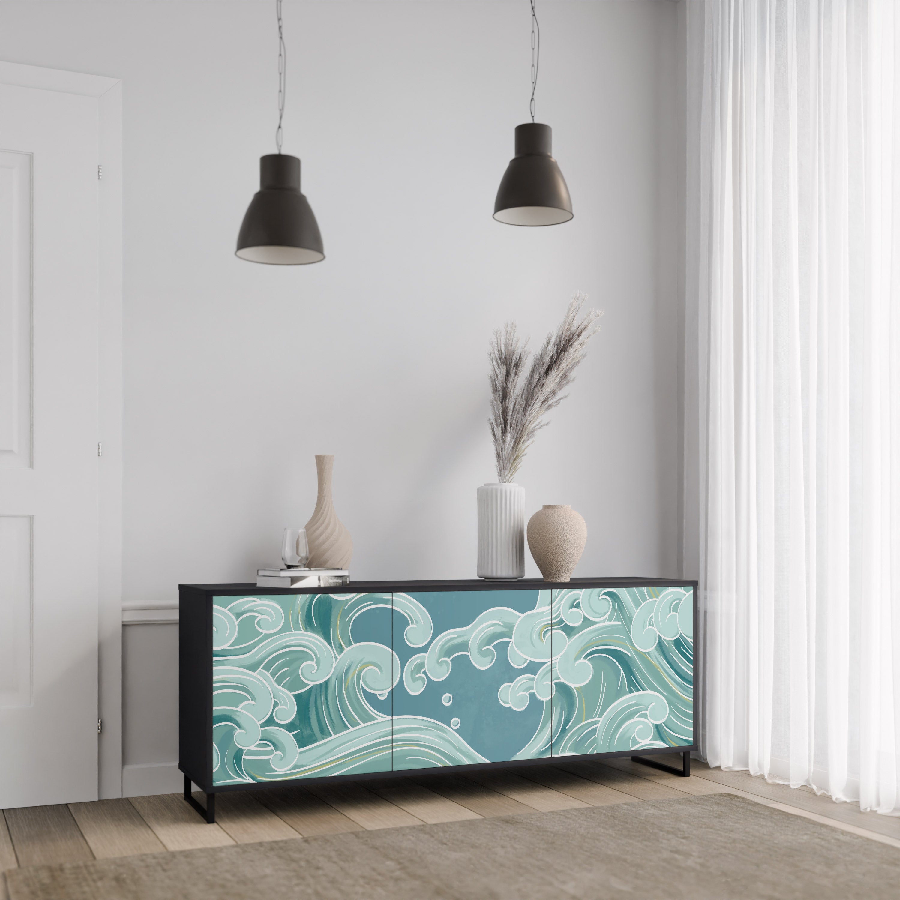 ASIAN SWAY 3-Door Sideboard in Black Finish