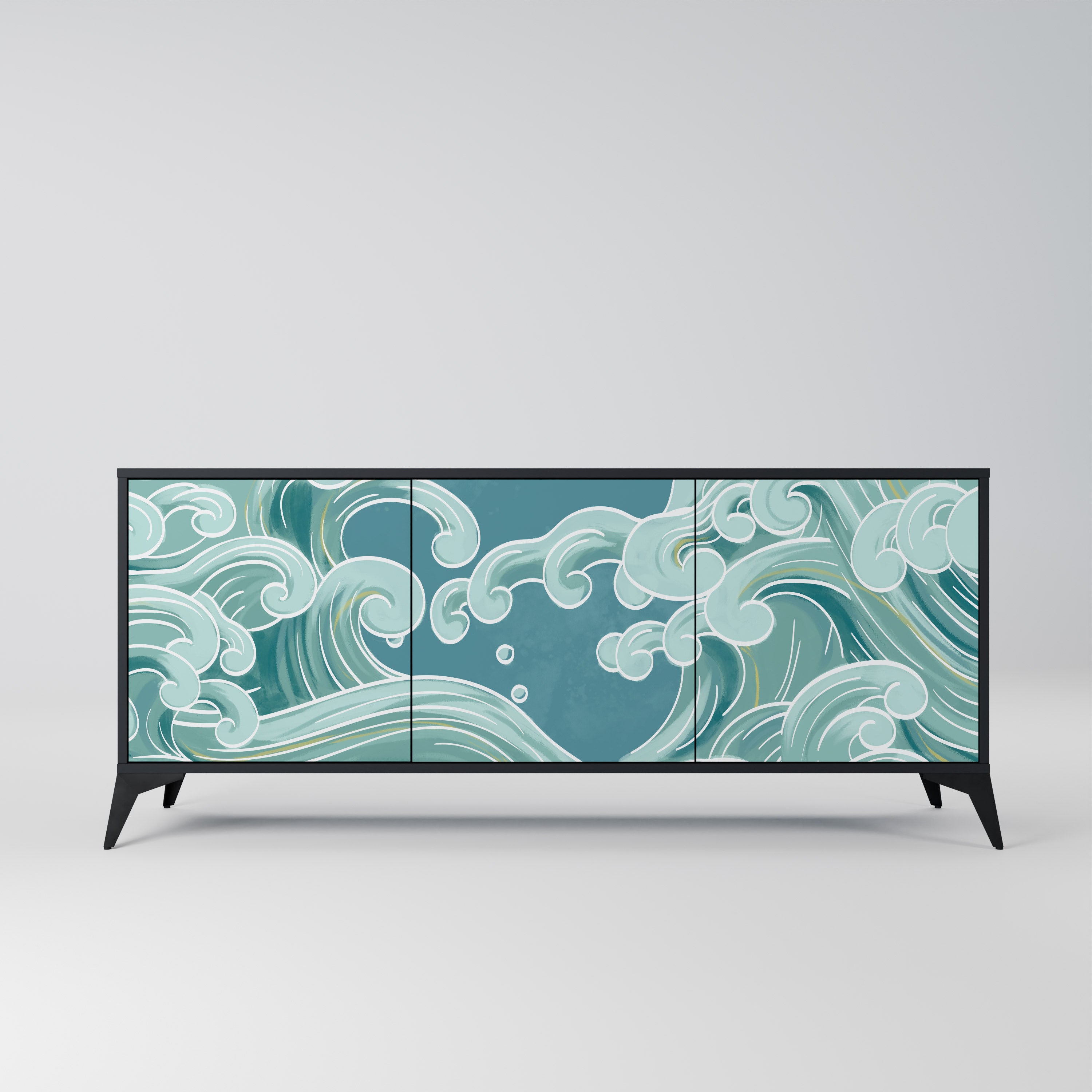 ASIAN SWAY 3-Door Sideboard in Black Finish