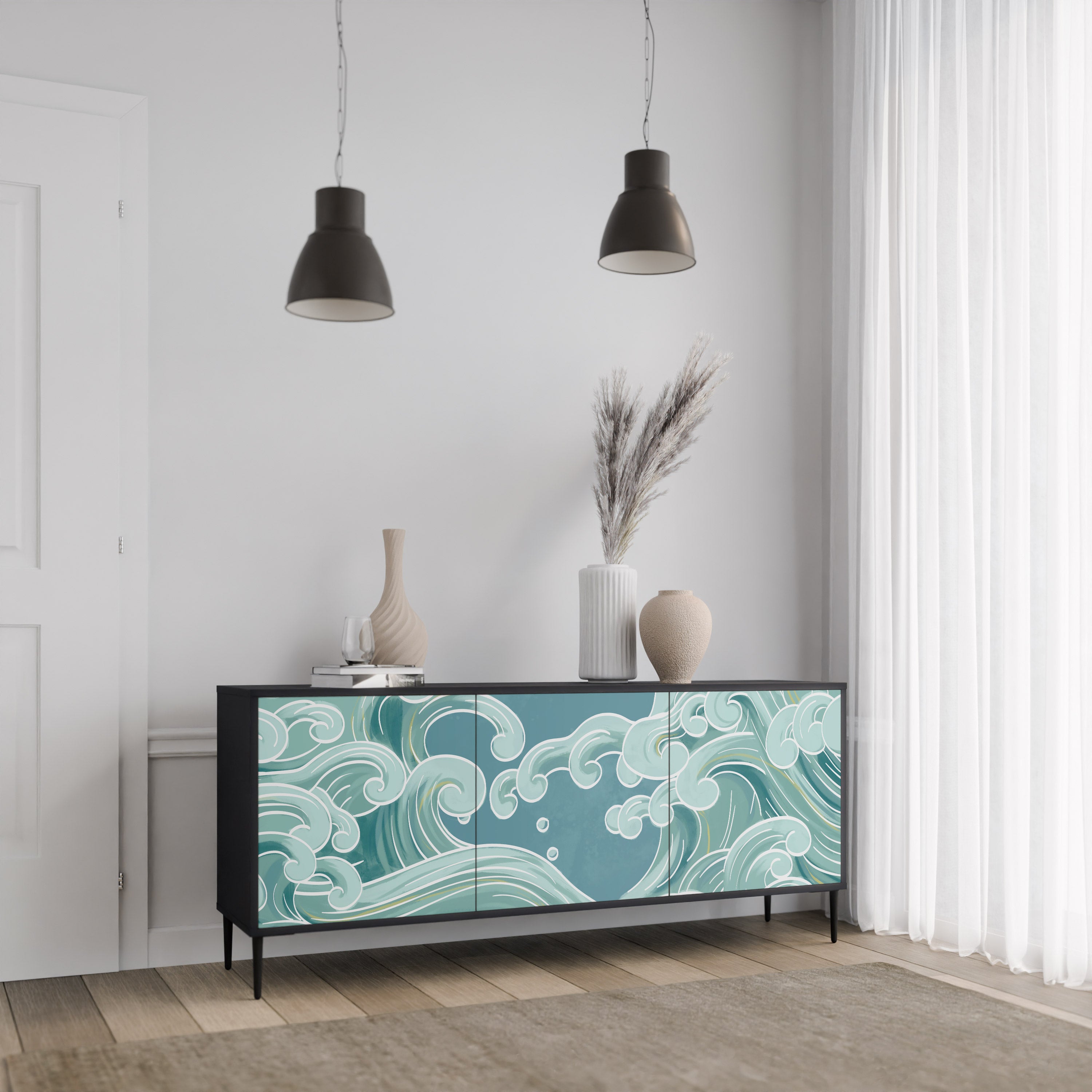 ASIAN SWAY 3-Door Sideboard in Black Finish