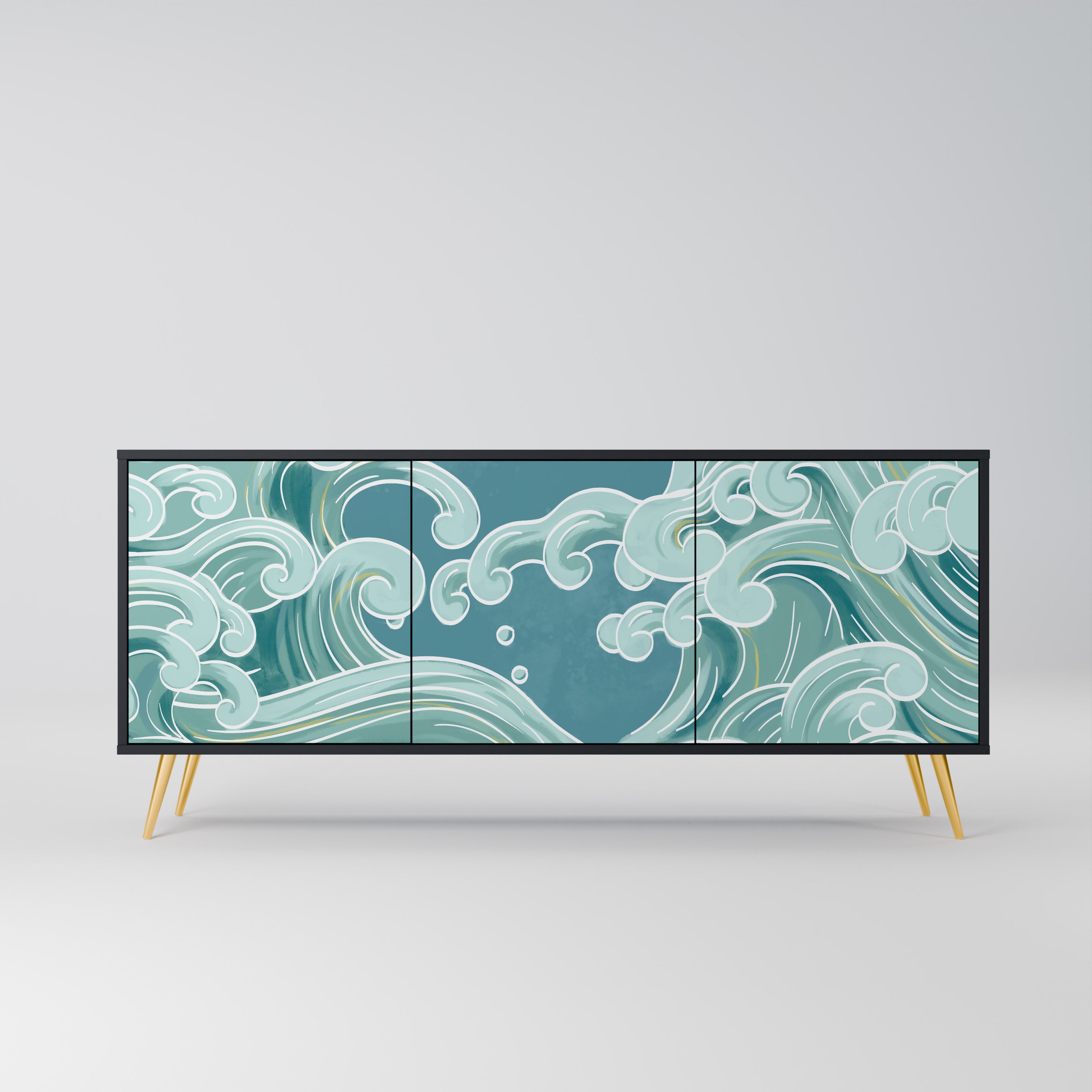 ASIAN SWAY 3-Door Sideboard in Black Finish