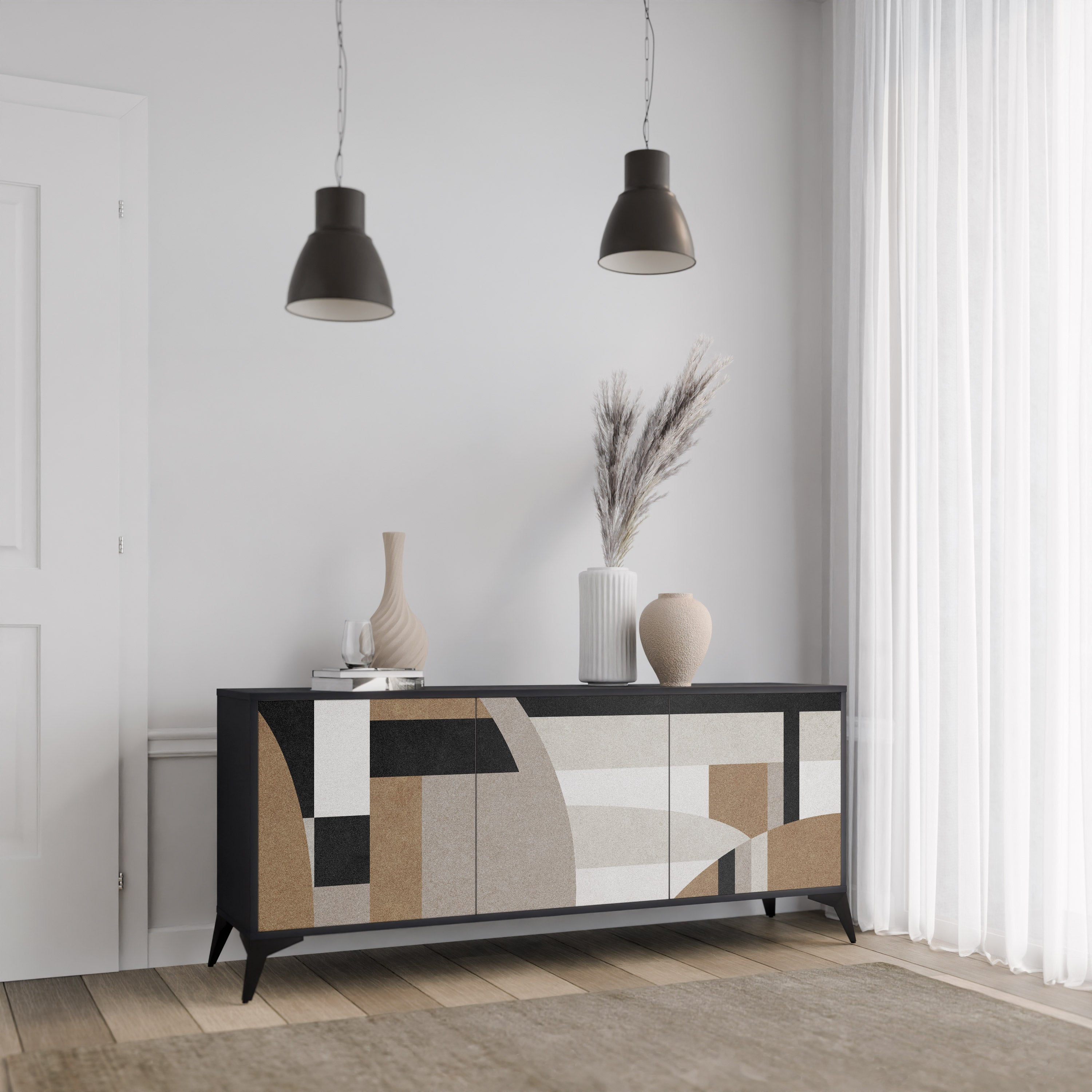 DELICATE MEMENTO 3-Door Sideboard in Black Finish