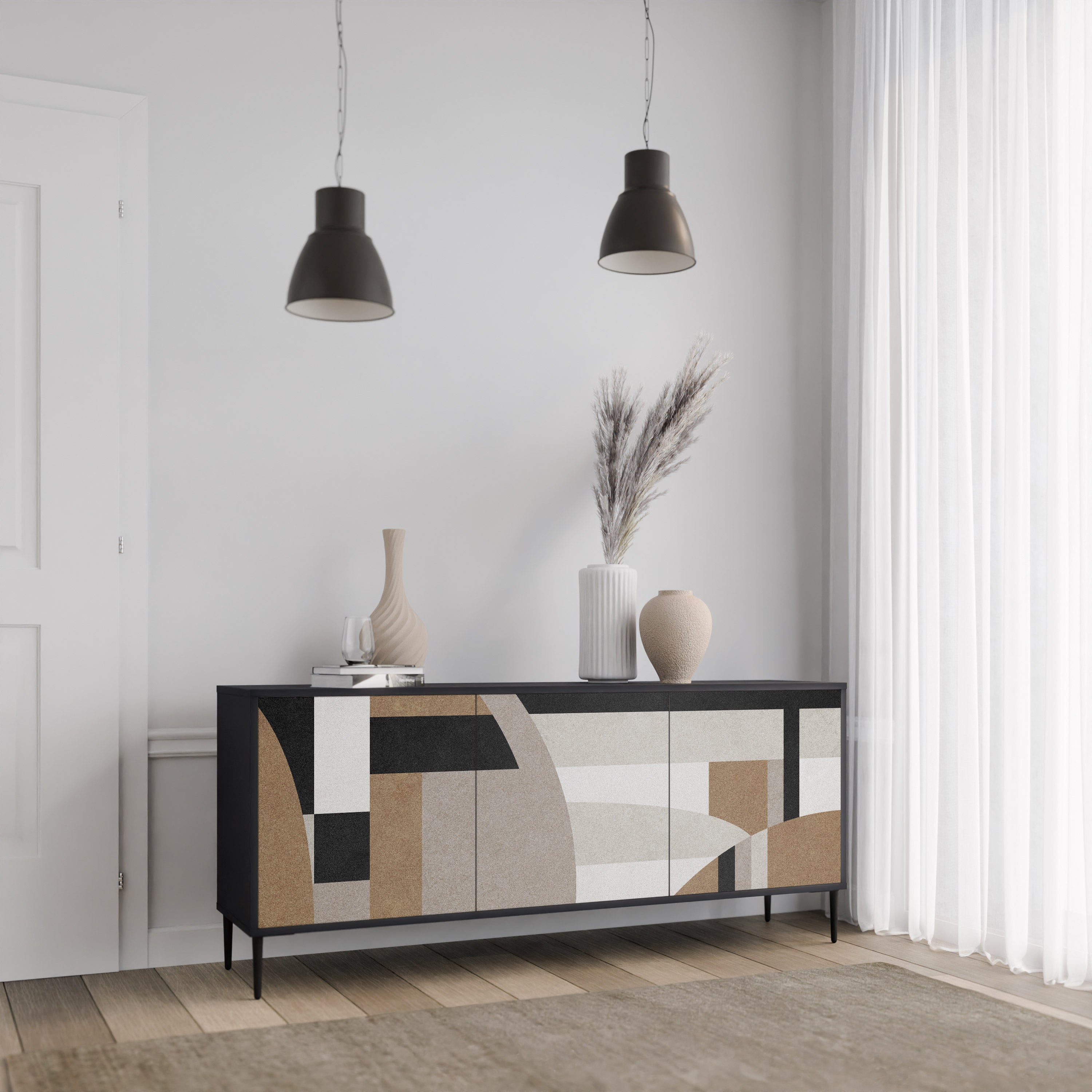 DELICATE MEMENTO 3-Door Sideboard in Black Finish