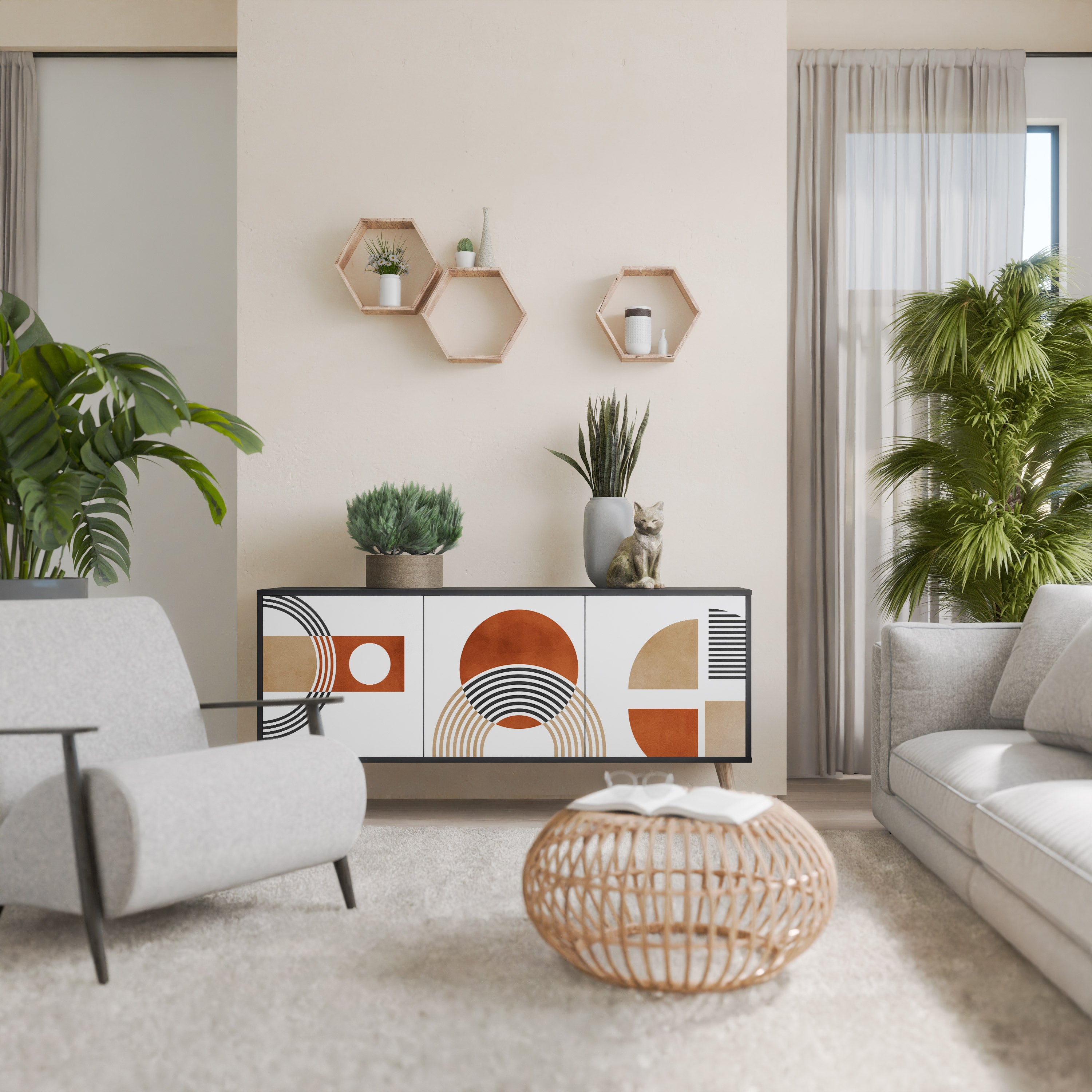 CIRCLE RHYTM 3-Door Sideboard in Black Finish