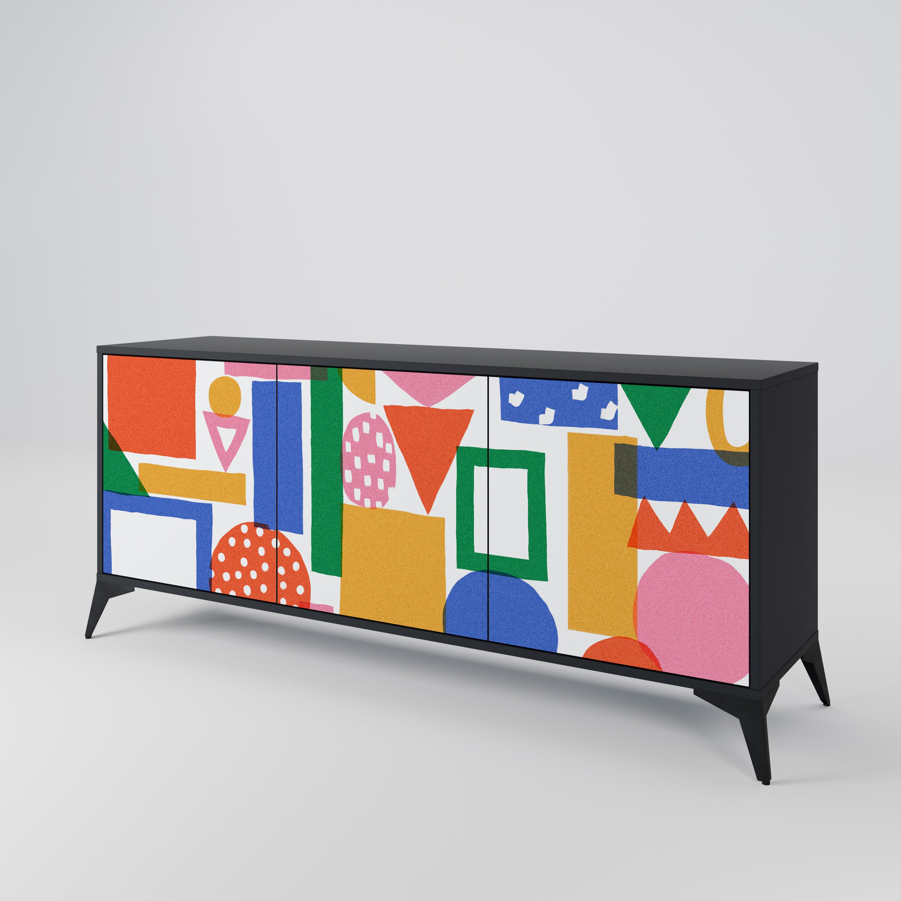 GEOMETRIC GLIMMER 3-Door Sideboard in Black Finish