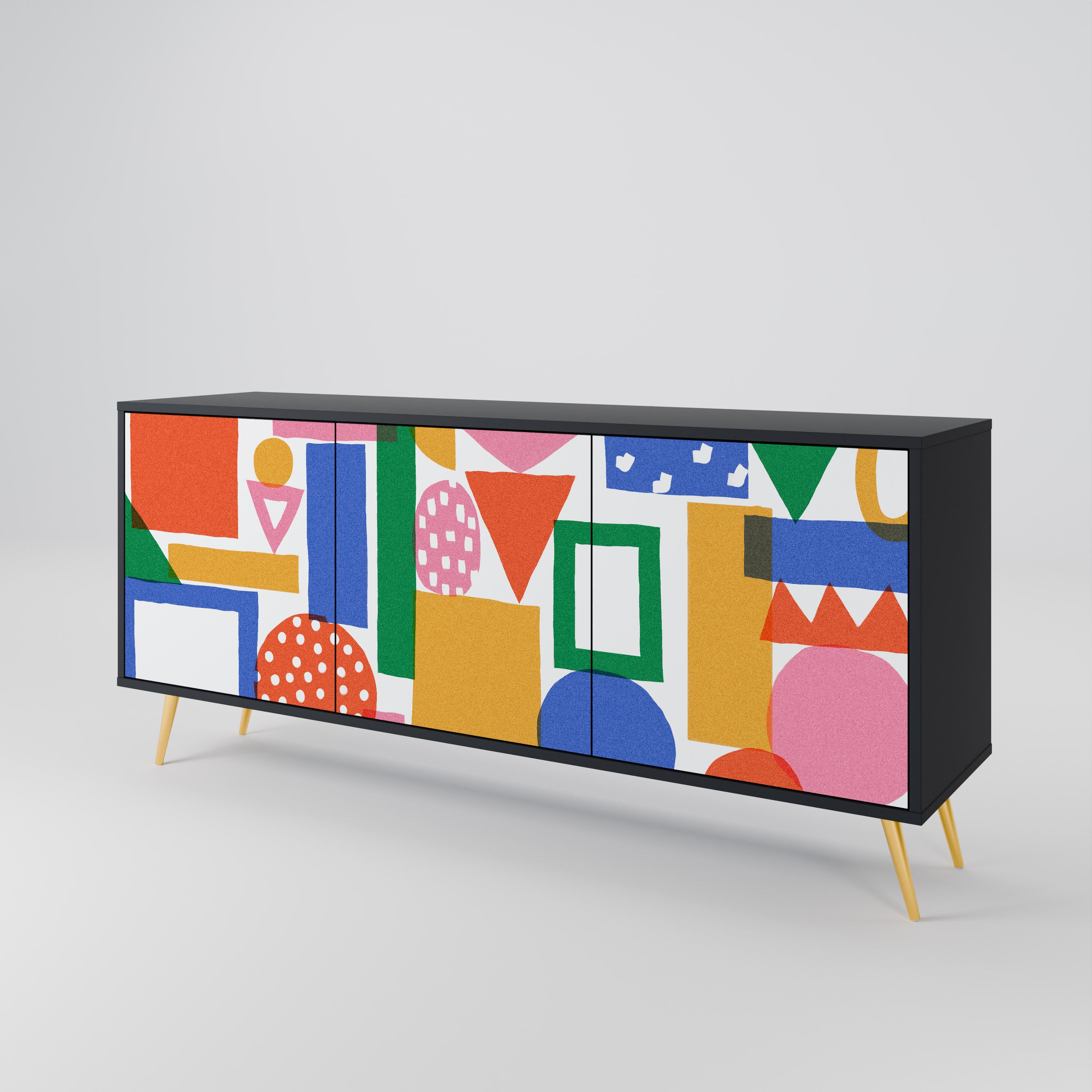 GEOMETRIC GLIMMER 3-Door Sideboard in Black Finish