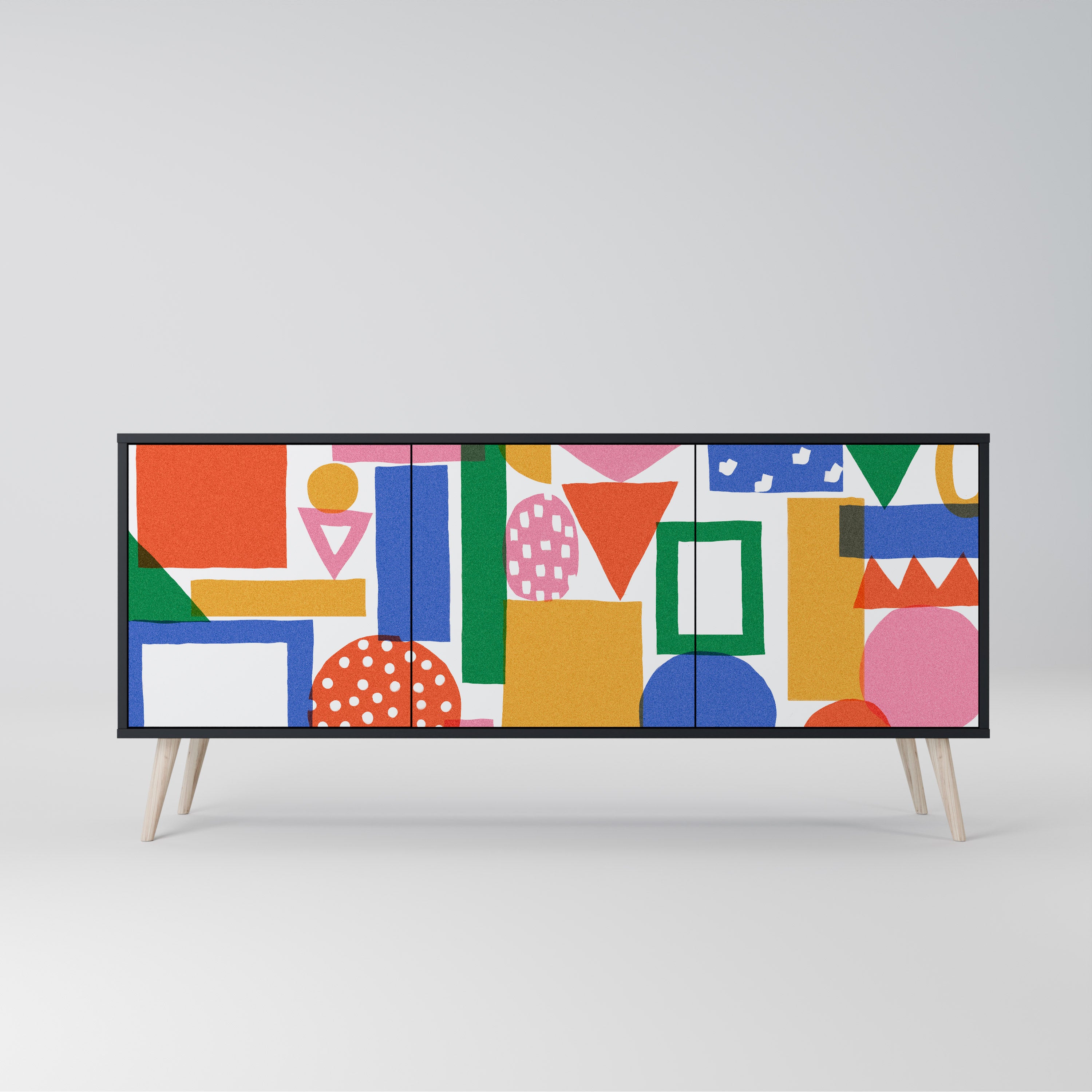 GEOMETRIC GLIMMER 3-Door Sideboard in Black Finish