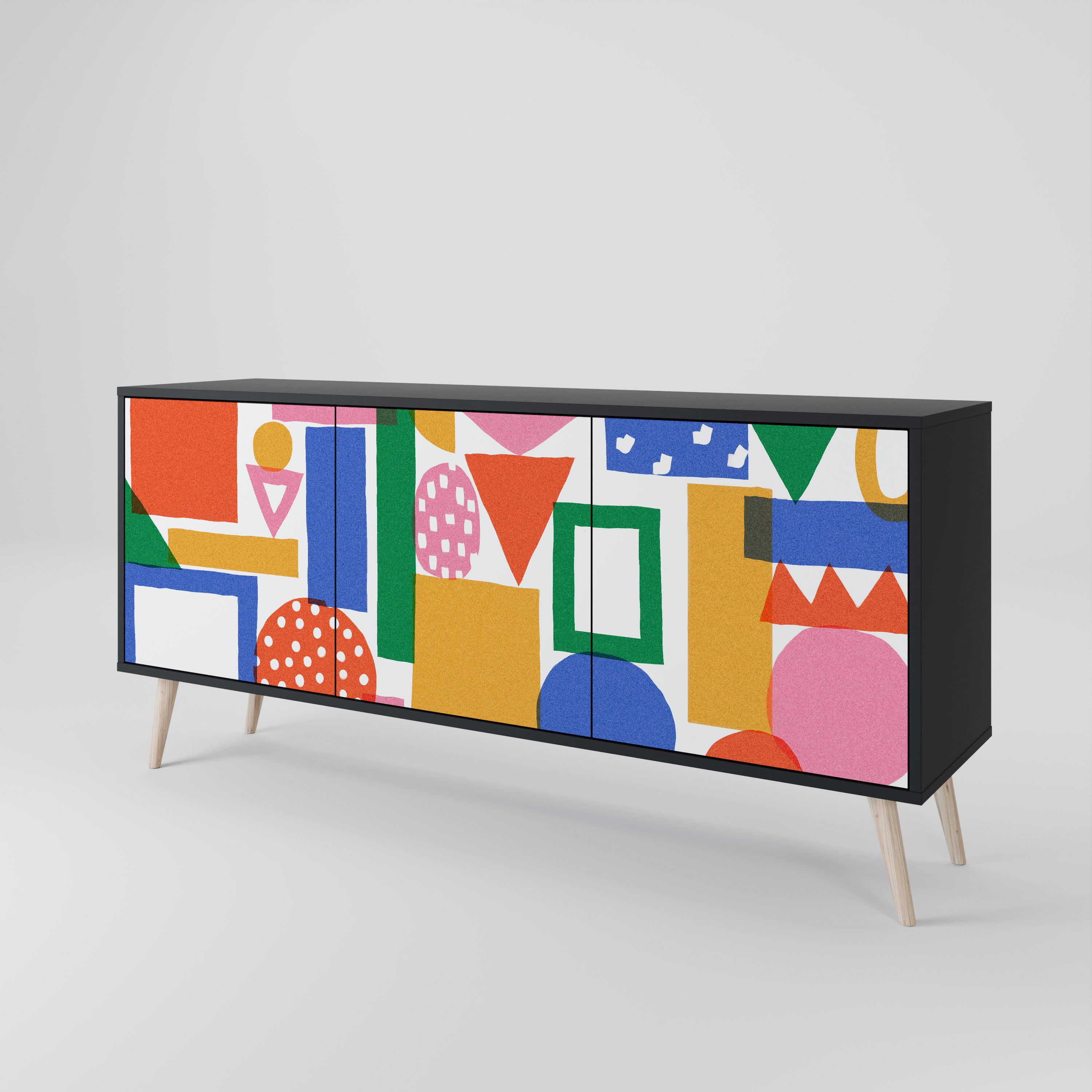 GEOMETRIC GLIMMER 3-Door Sideboard in Black Finish