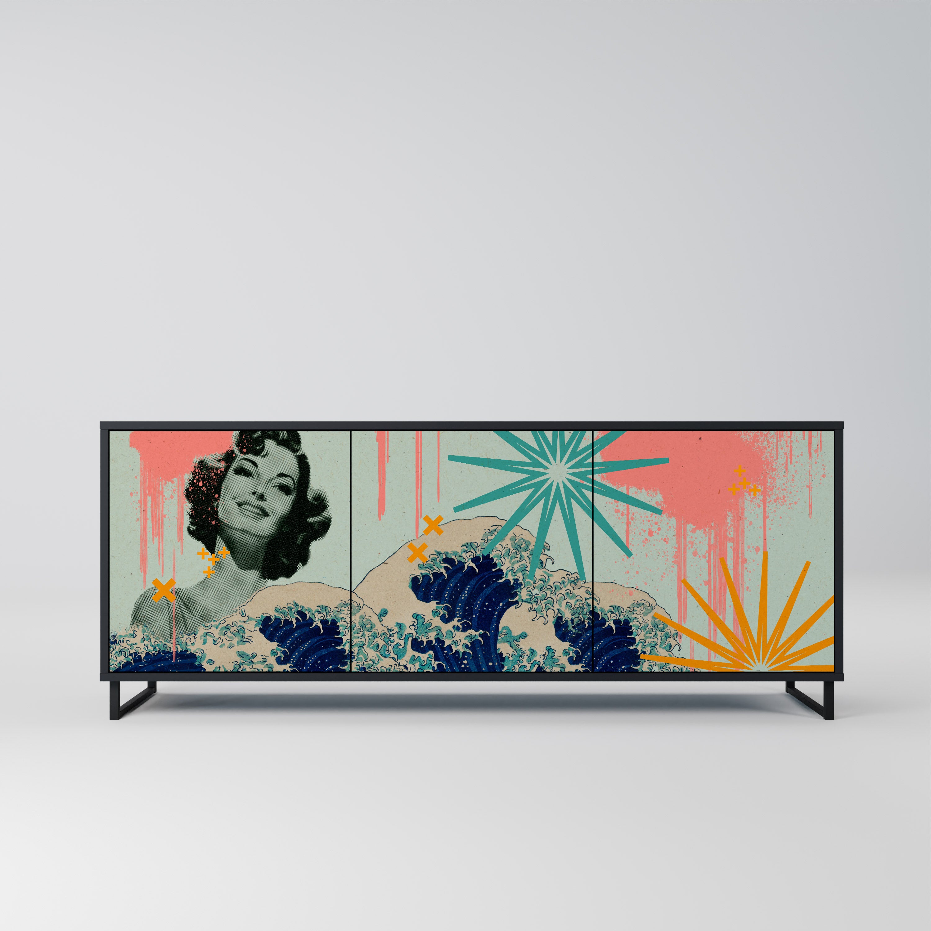 KANAGAWA BEAUTY 3-Door Sideboard in Black Finish