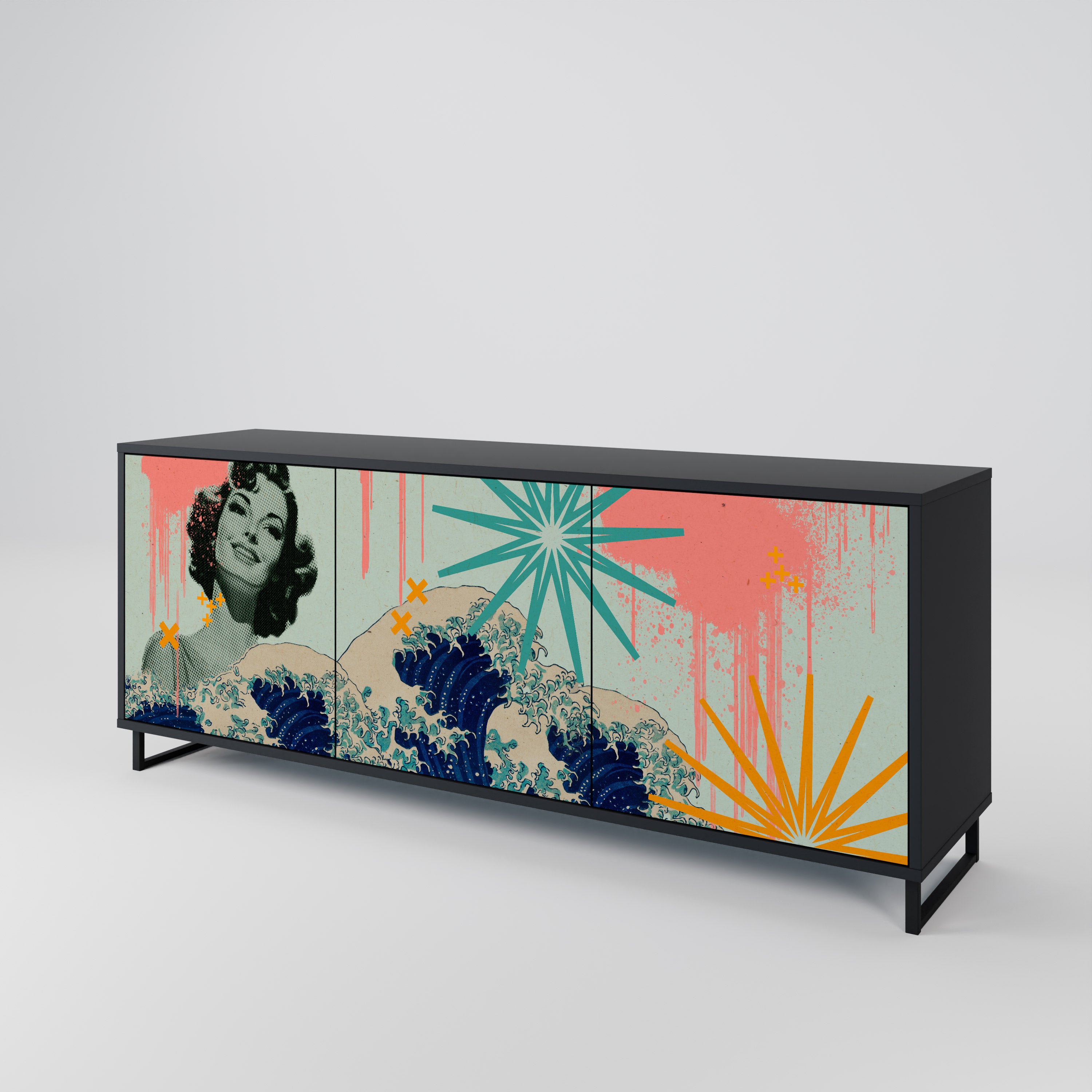 KANAGAWA BEAUTY 3-Door Sideboard in Black Finish