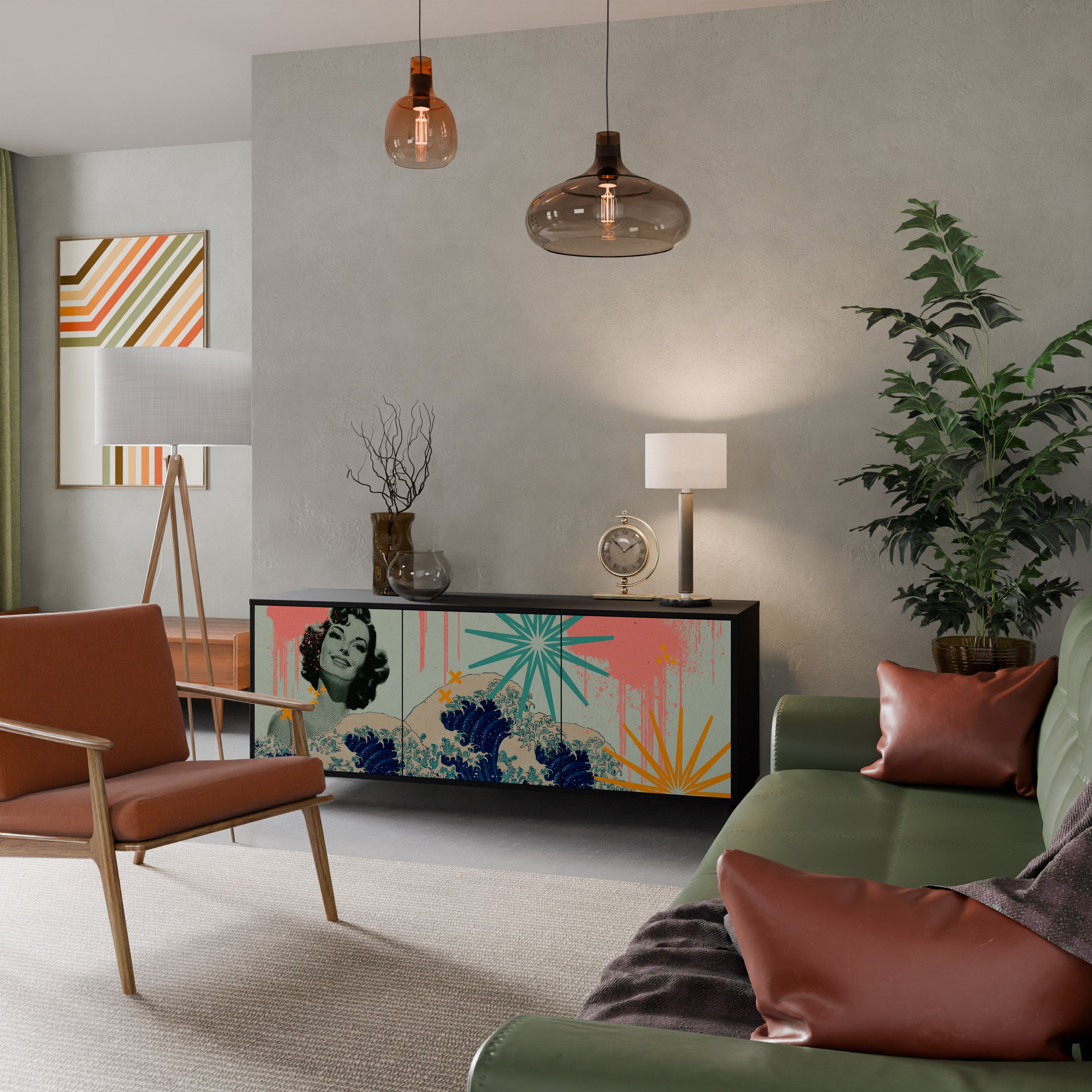 KANAGAWA BEAUTY 3-Door Sideboard in Black Finish