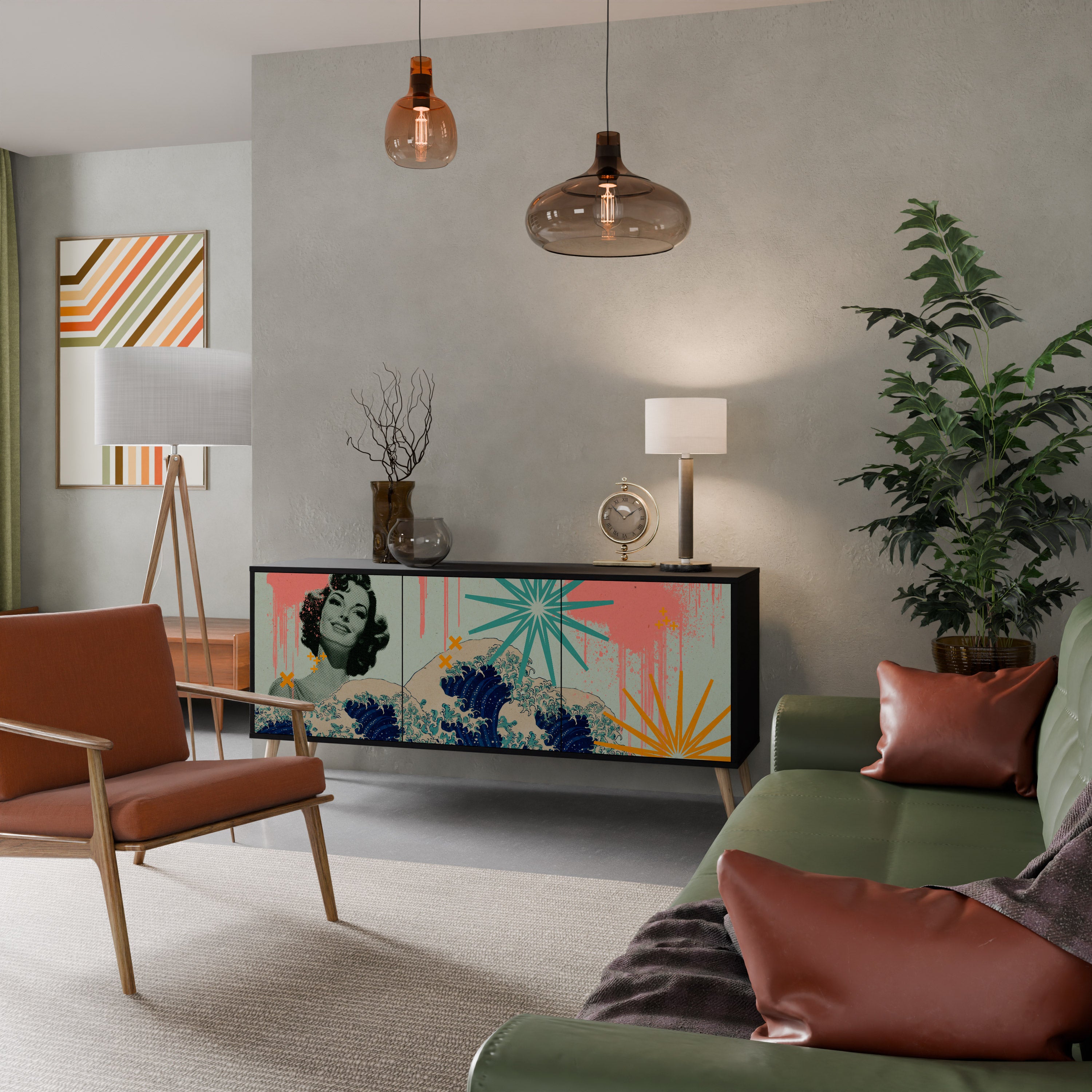 KANAGAWA BEAUTY 3-Door Sideboard in Black Finish