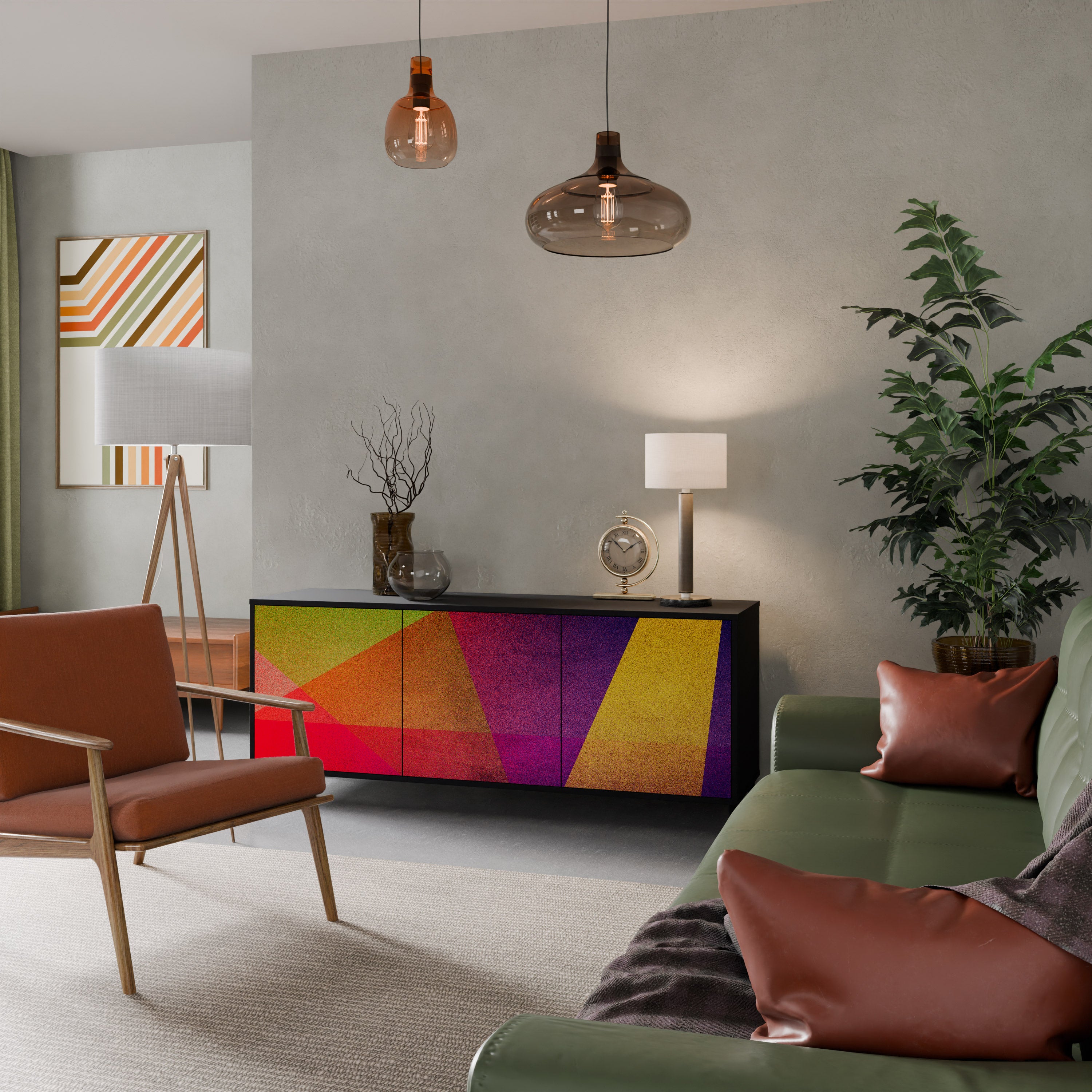 VIVID GEOMETRY 3-Door Sideboard in Black Finish