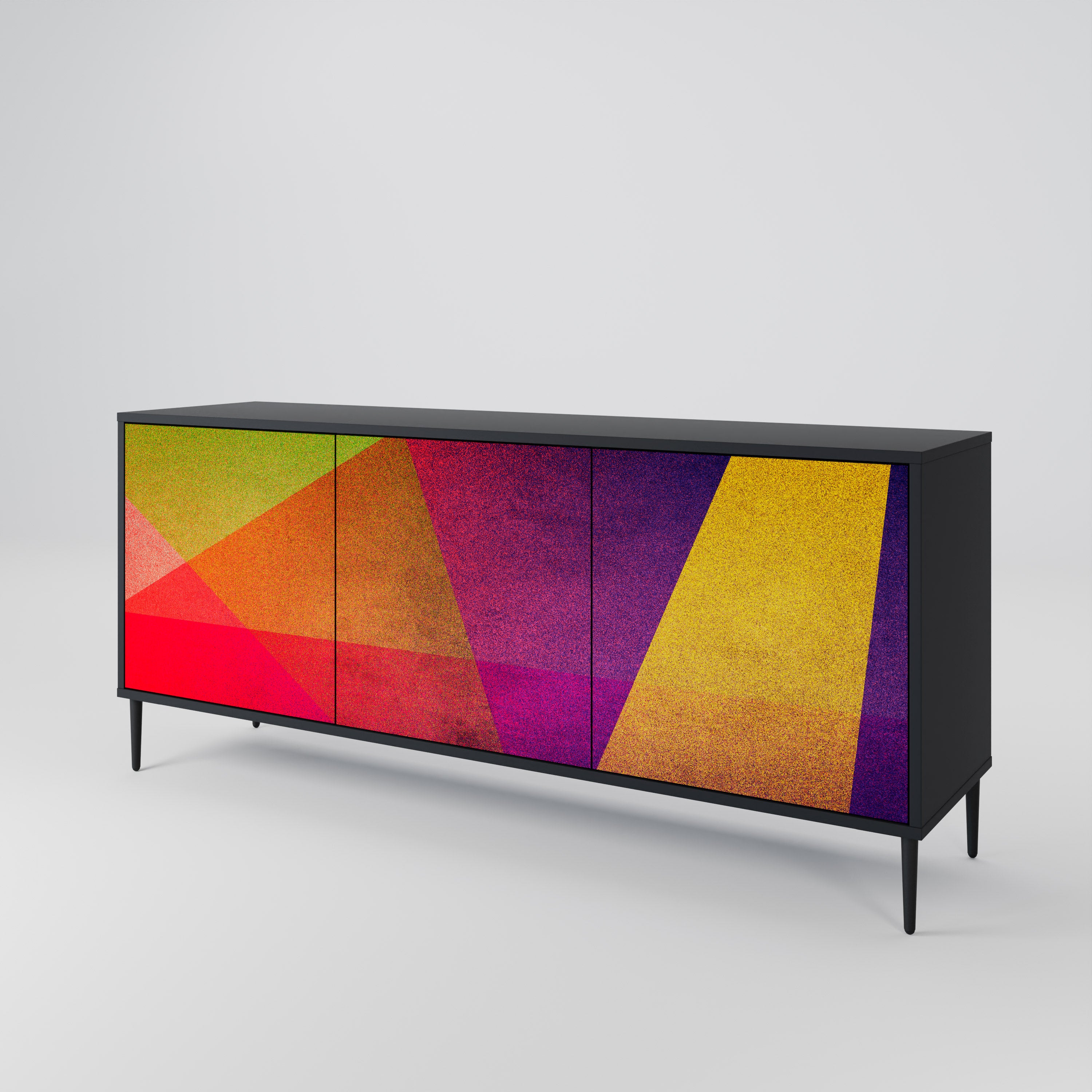 VIVID GEOMETRY 3-Door Sideboard in Black Finish