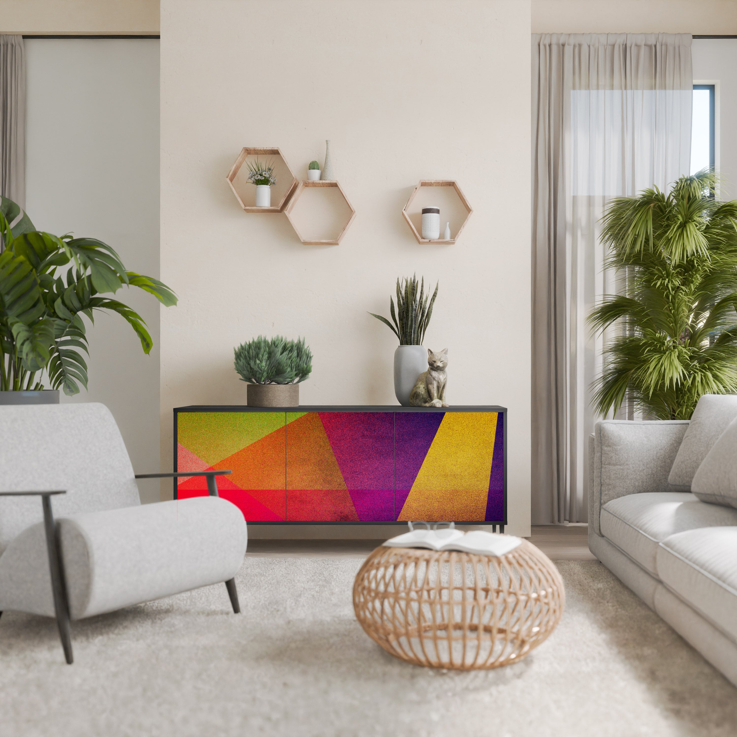 VIVID GEOMETRY 3-Door Sideboard in Black Finish