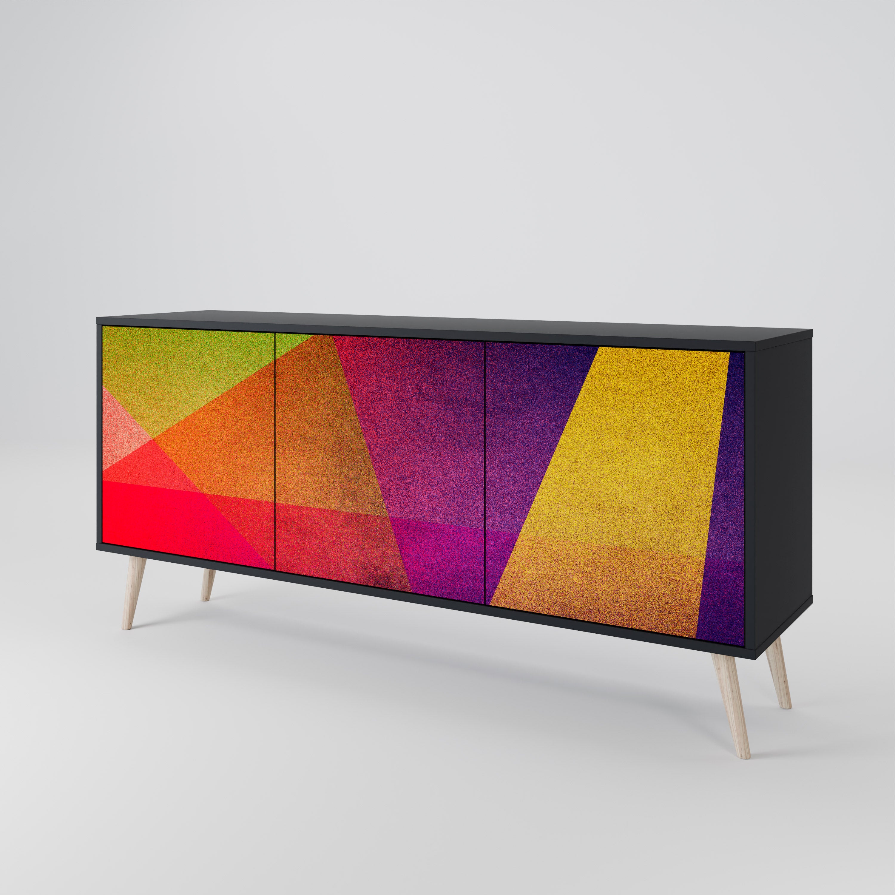 VIVID GEOMETRY 3-Door Sideboard in Black Finish