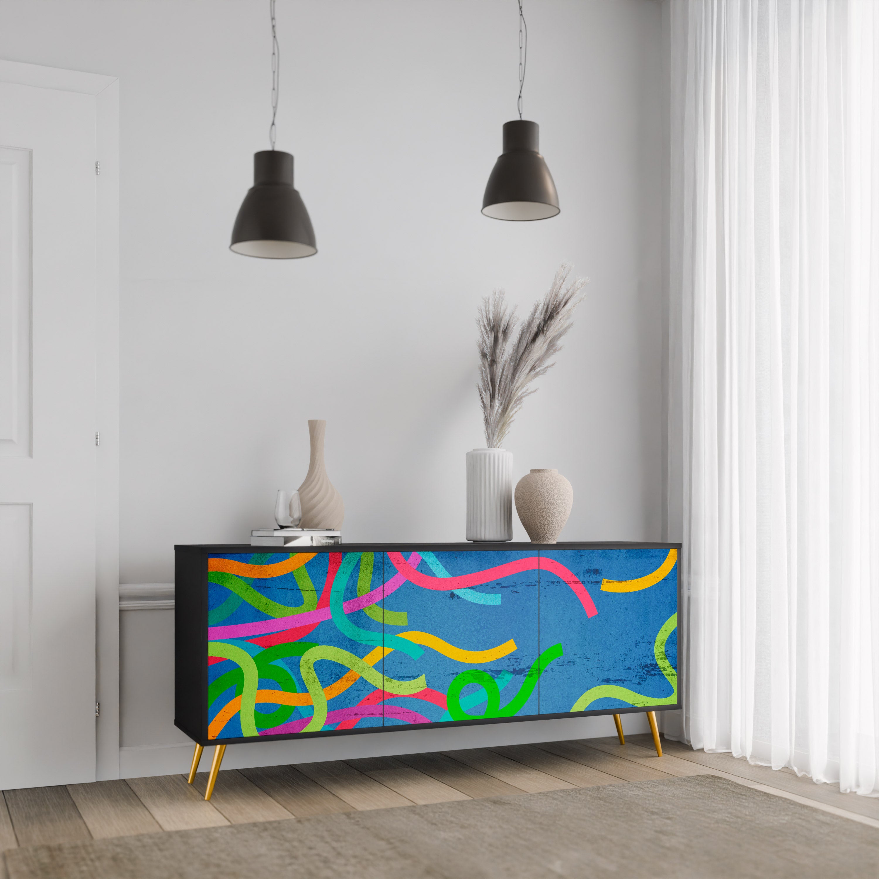 STREAMER TANGLE 3-Door Sideboard in Black Finish