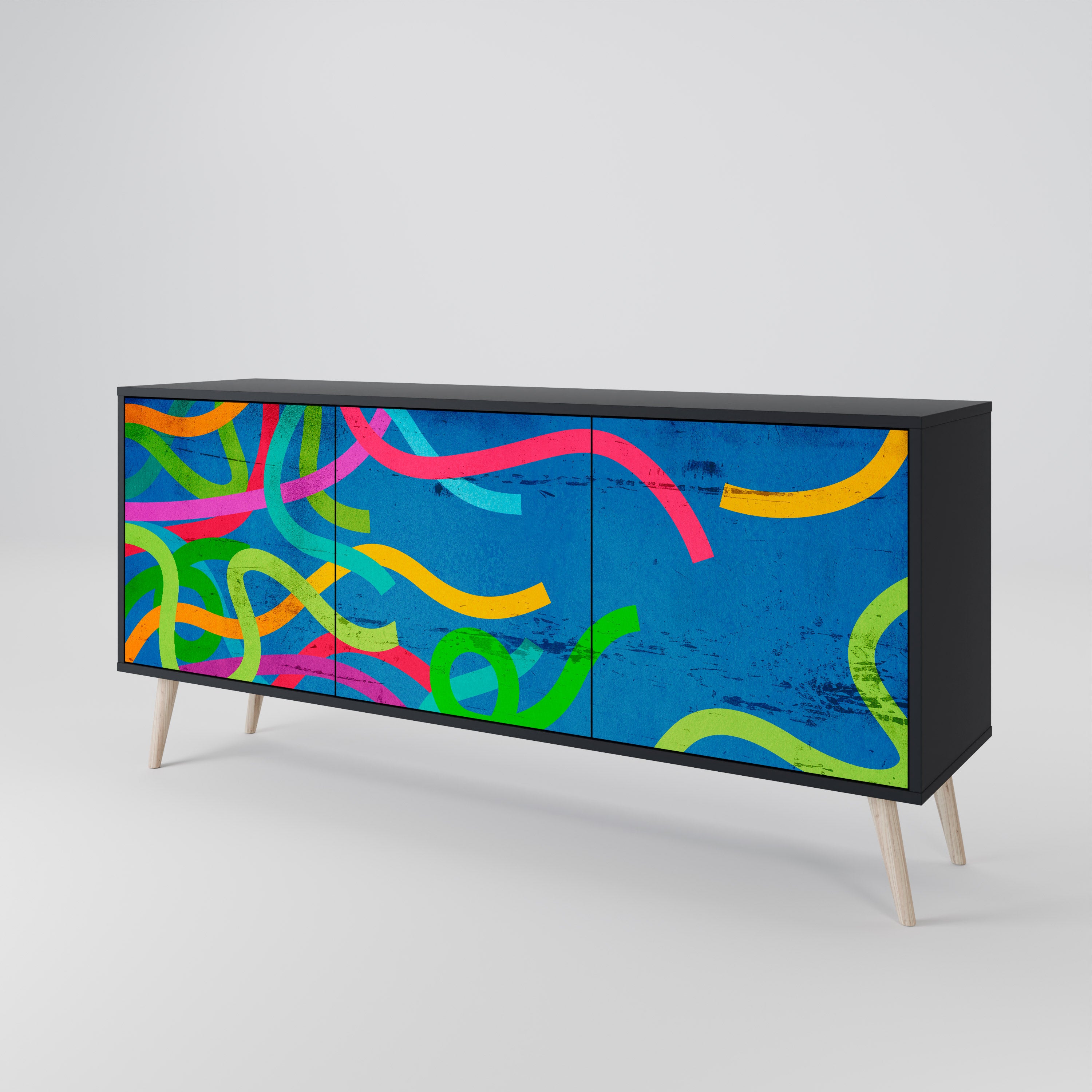 STREAMER TANGLE 3-Door Sideboard in Black Finish