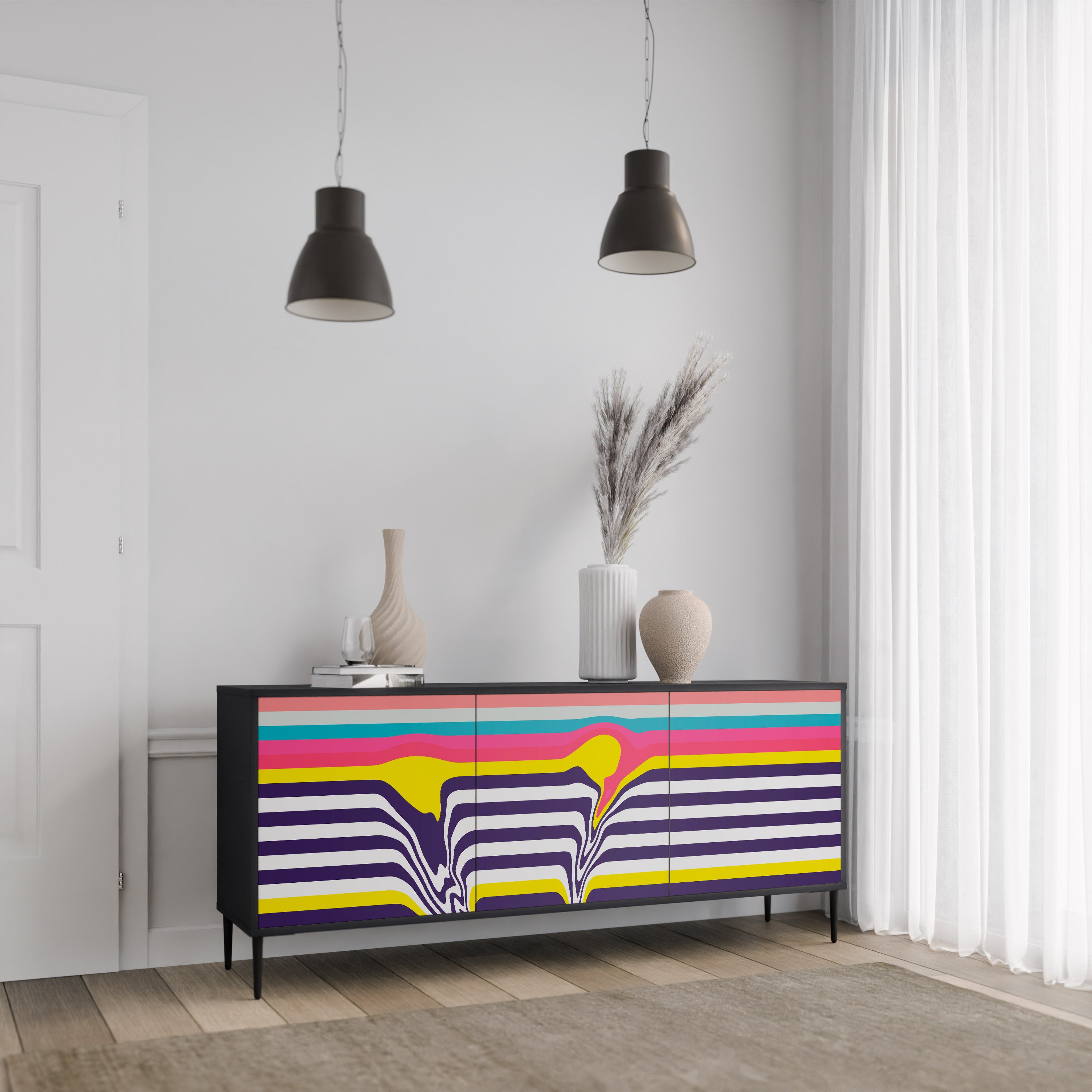 TONE COLLAPSE 3-Door Sideboard in Black Finish