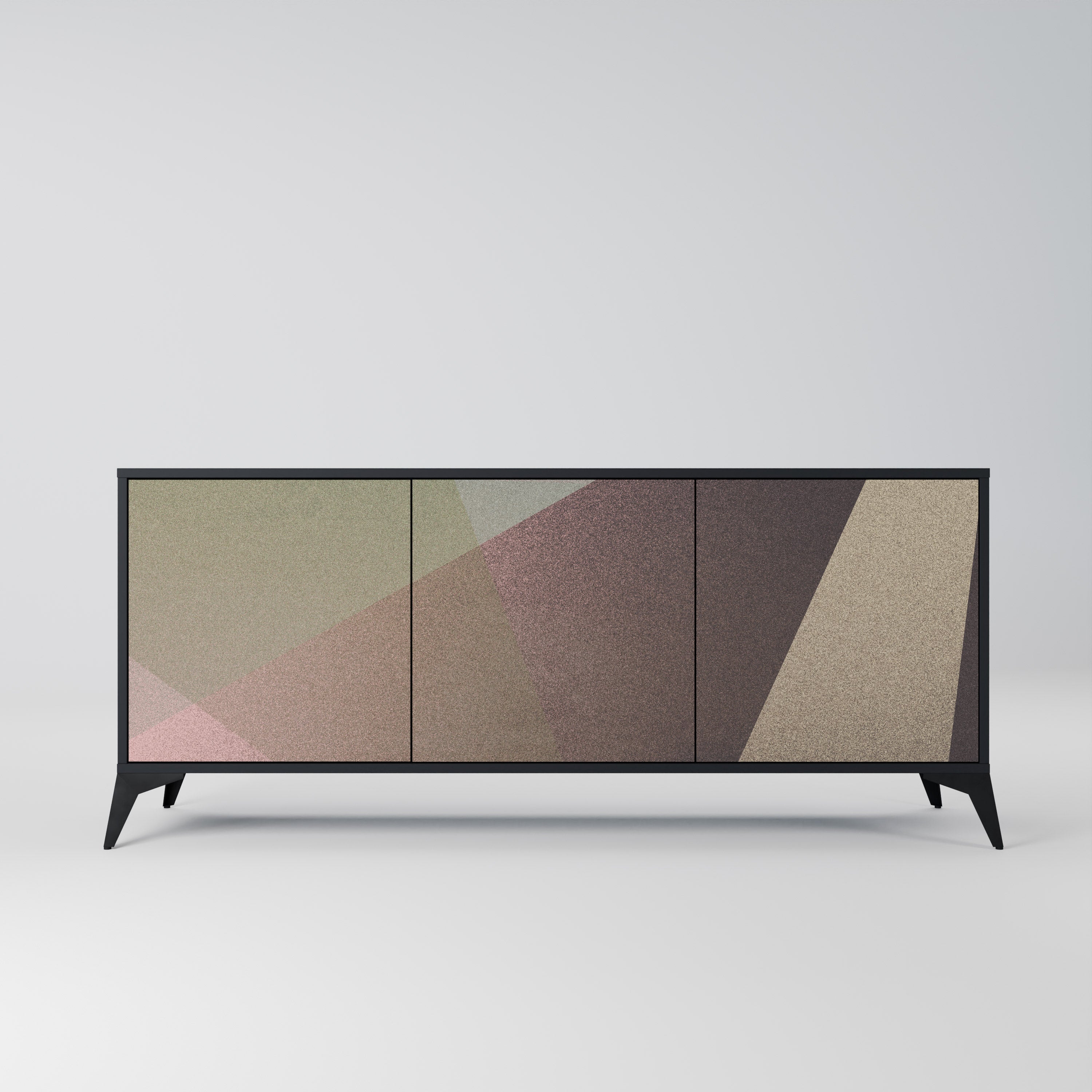 BEIGE GEOMETRY 3-Door Sideboard in Black Finish